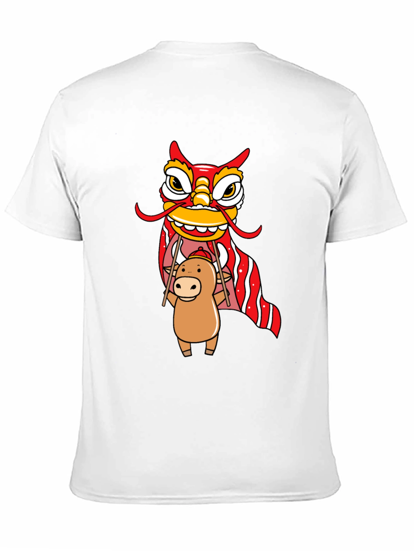 Black Cute Ox & Lion Dance Graphic T-Shirt view 11