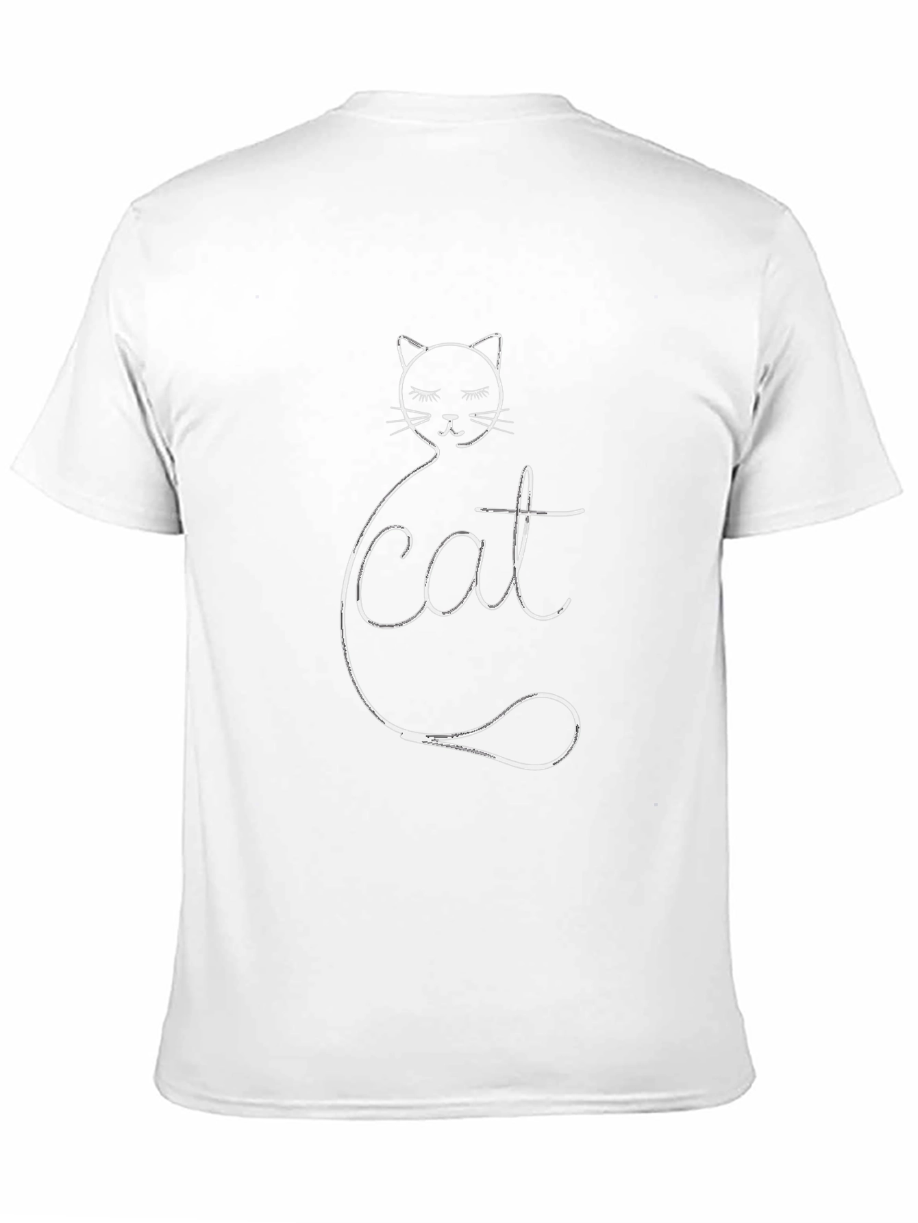 Black Cute Cat Line Art T-Shirt - Black view 11