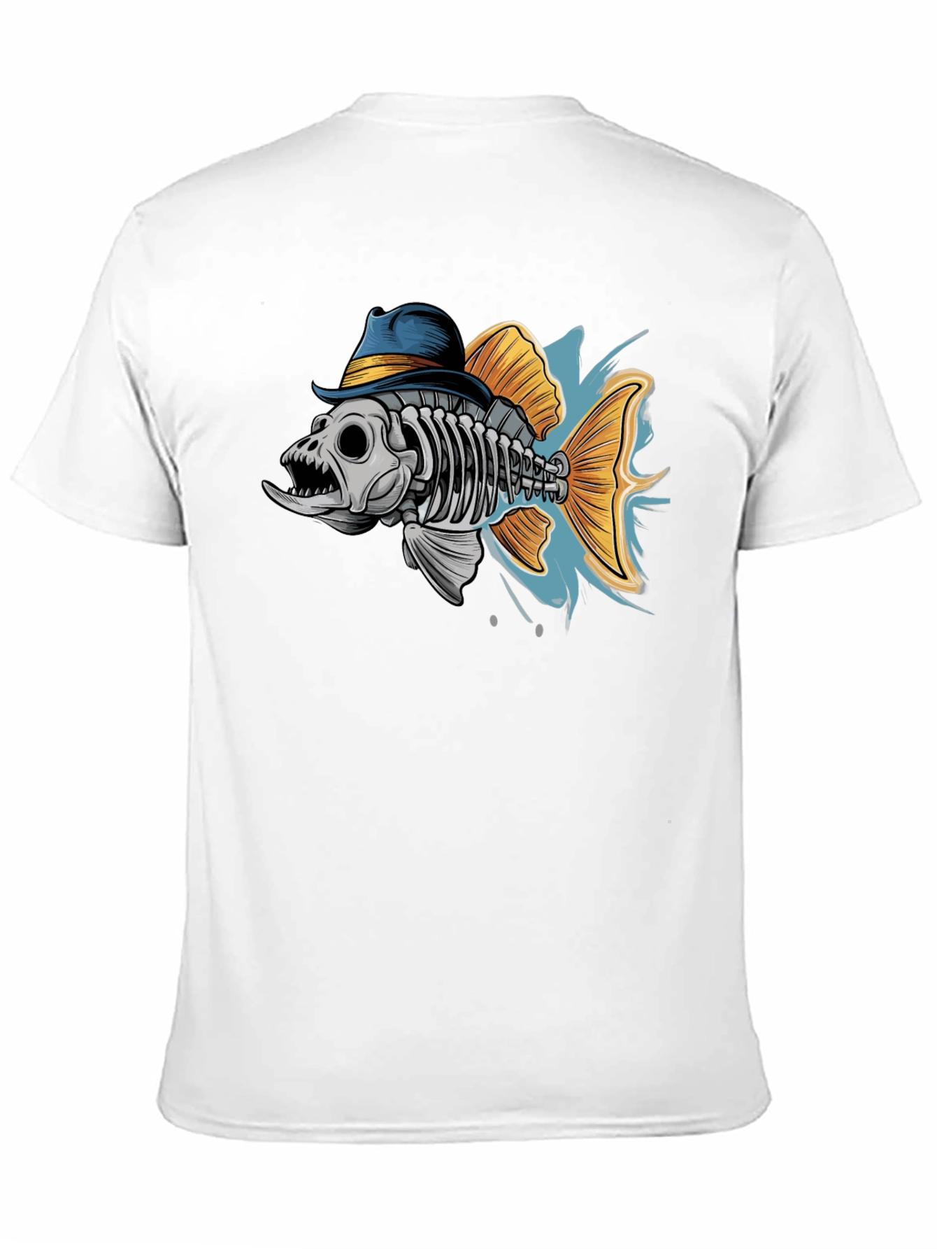 Black Fish Skeleton in Hat Graphic T-Shirt view 11