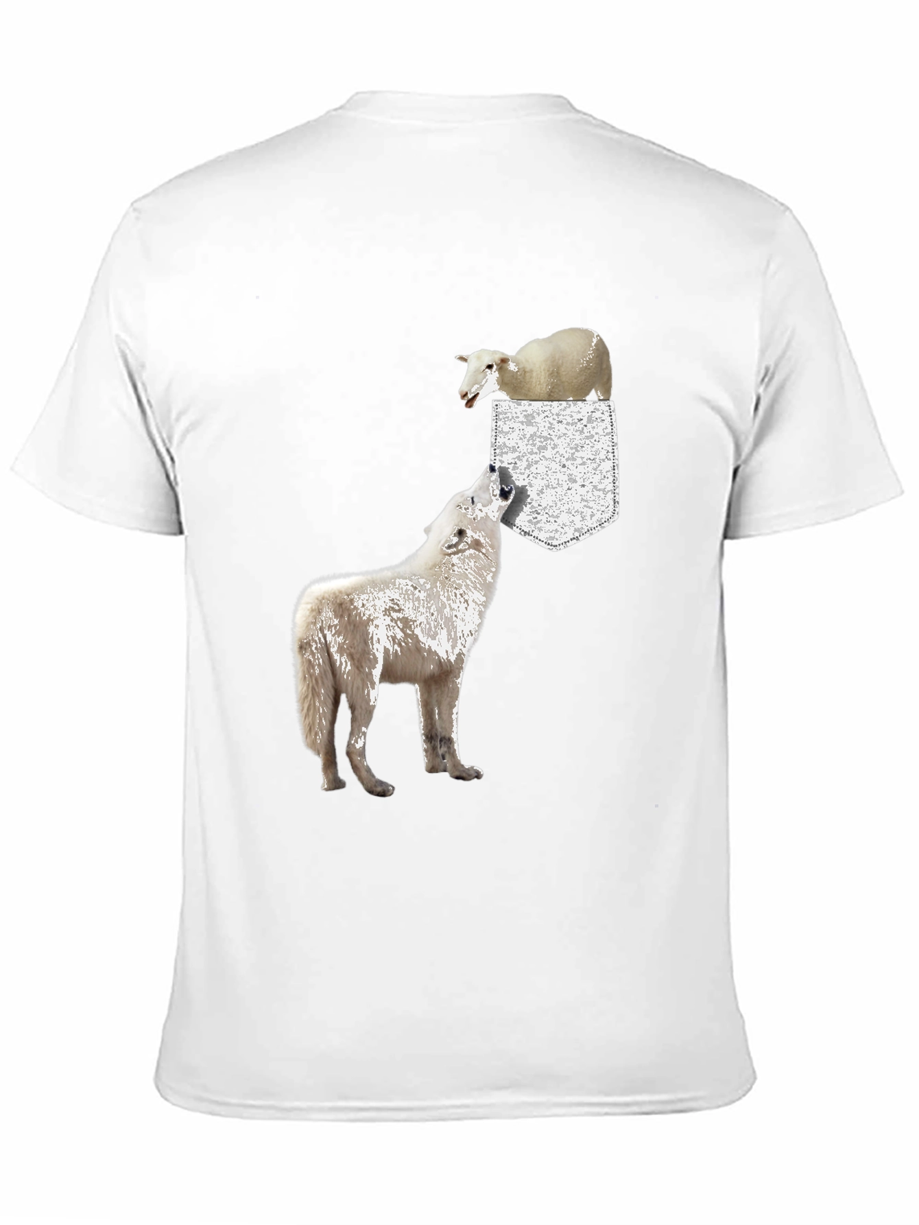 Black Wolf and Sheep Pocket T-Shirt - Unique Graphic Tee view 11