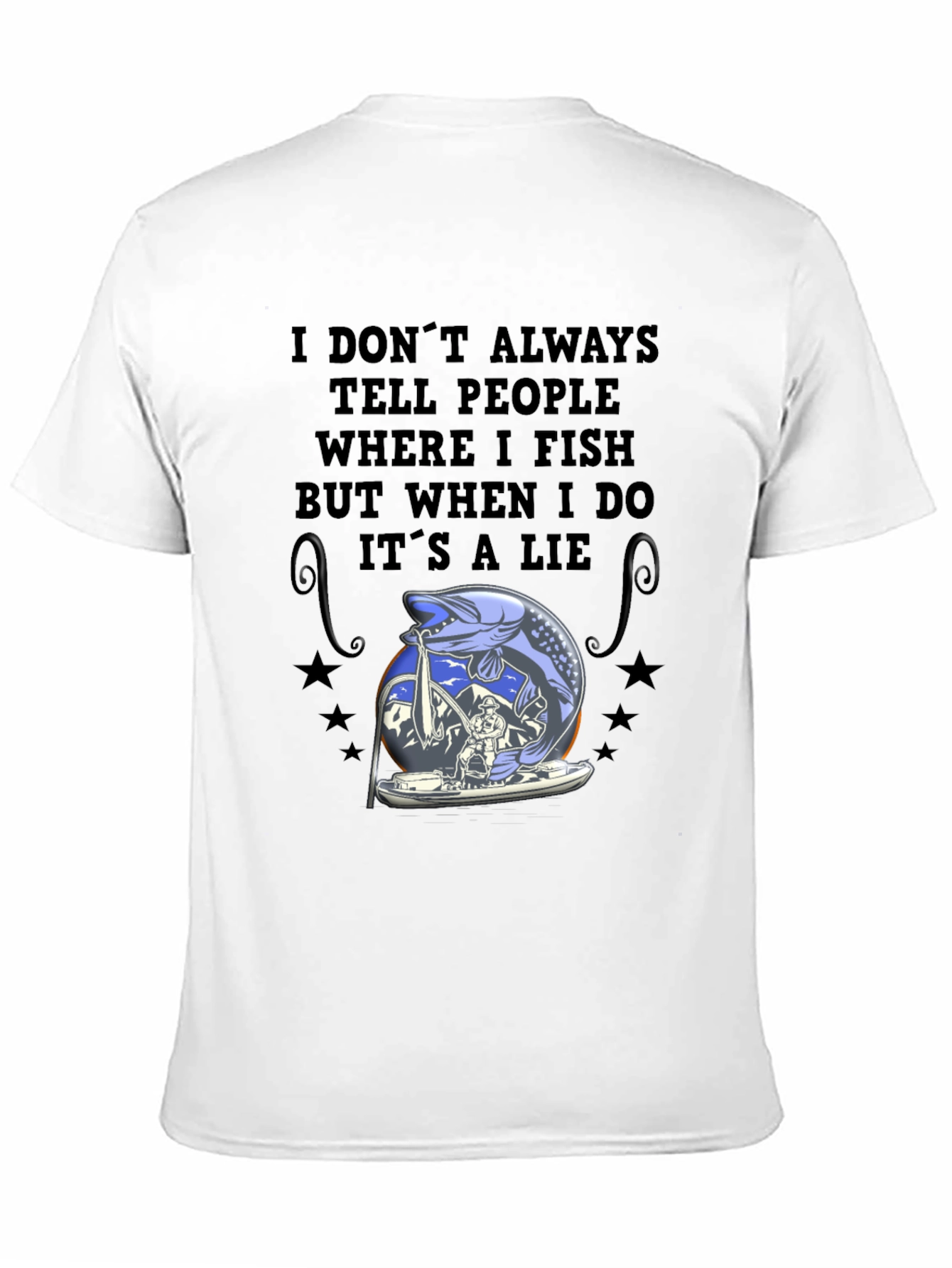 Black Fishing Lie T-Shirt - Angler Humor Tee view 11