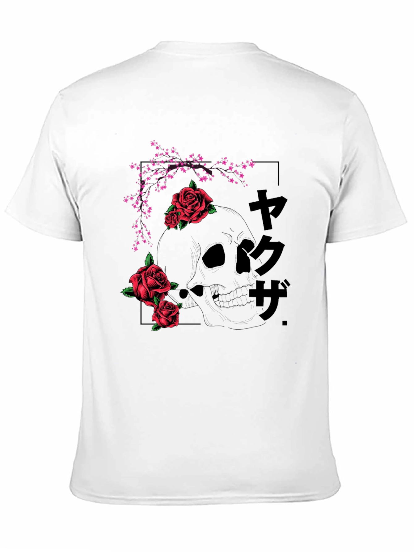 Black Skull & Roses Graphic Tee - Black Japanese Style T-Shirt view 11