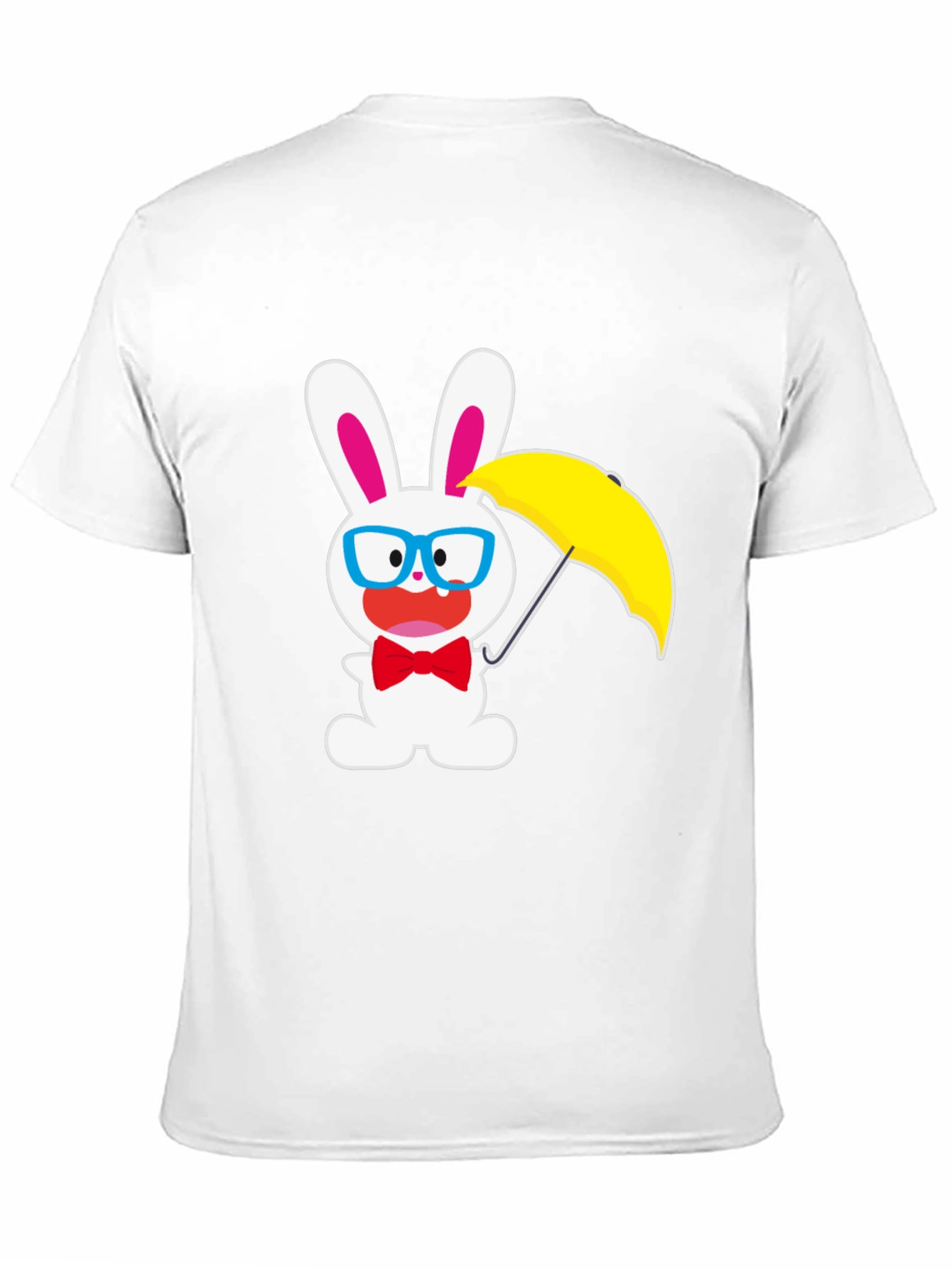 Black Funny Bunny T-Shirt: White Rabbit with Glasses & Umbrella view 11