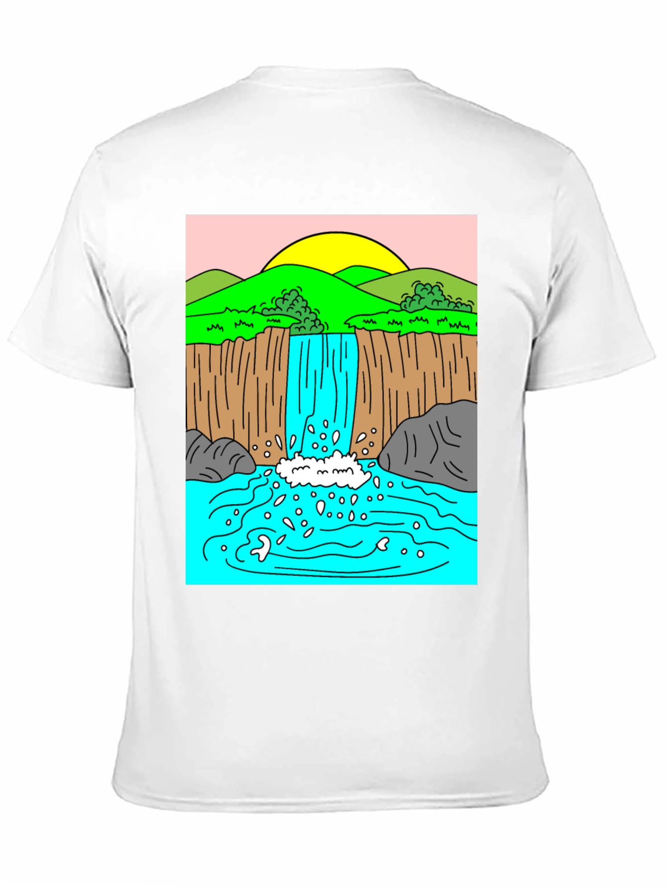 Black Waterfall Graphic Tee - Black Cotton Blend Casual T-Shirt view 11