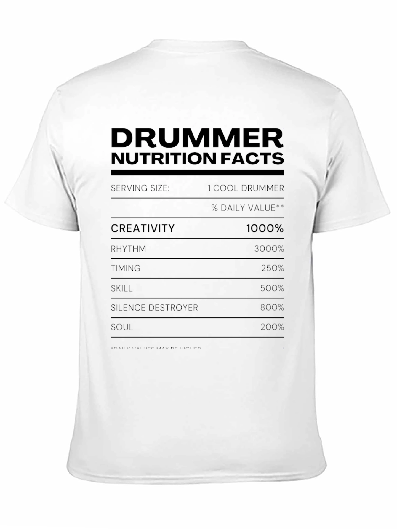 Black Drummer Nutrition Facts T-Shirt Funny Music Tee view 11