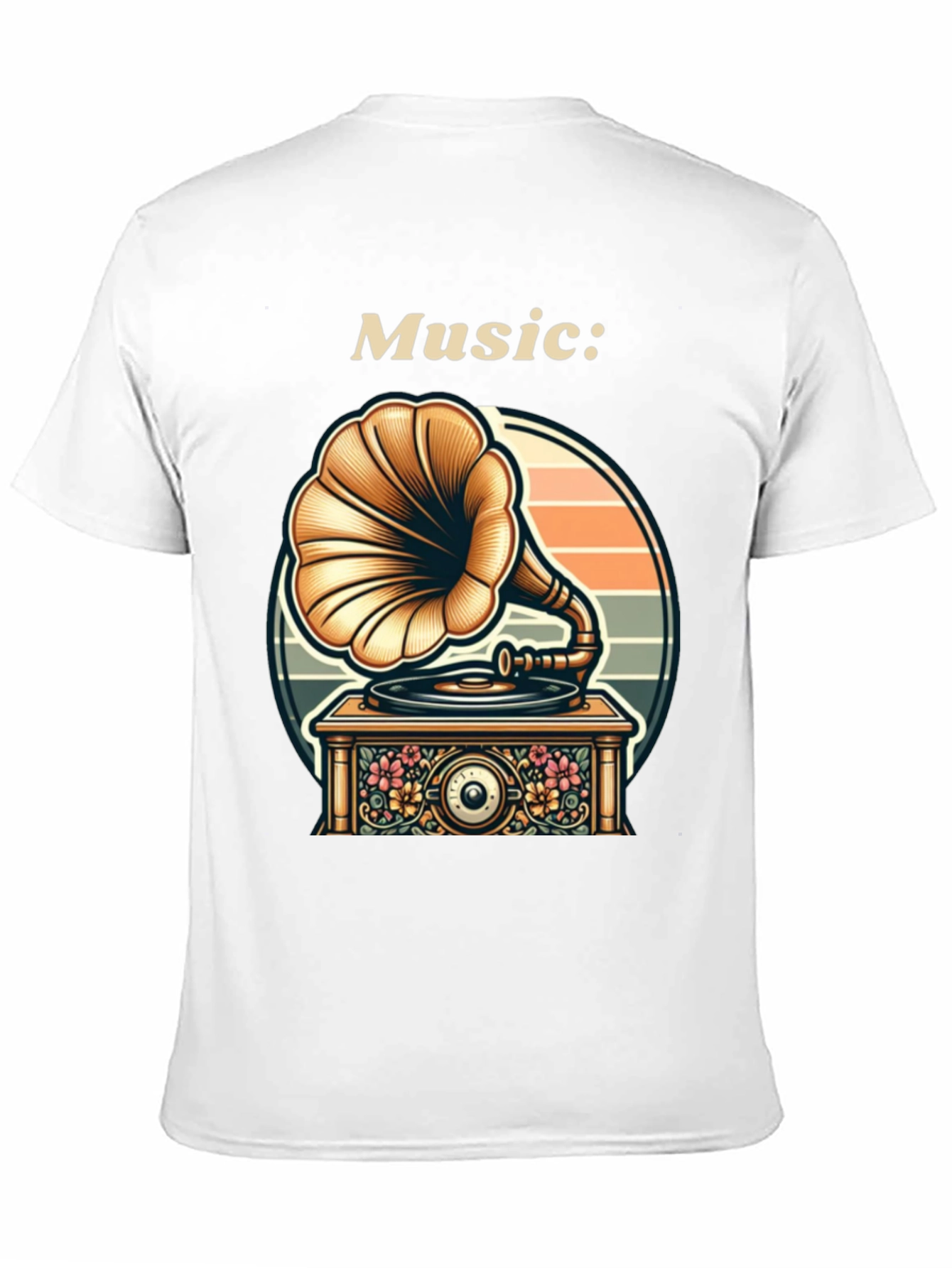 Black Vintage Music Lover T-Shirt - Gramophone Design view 11