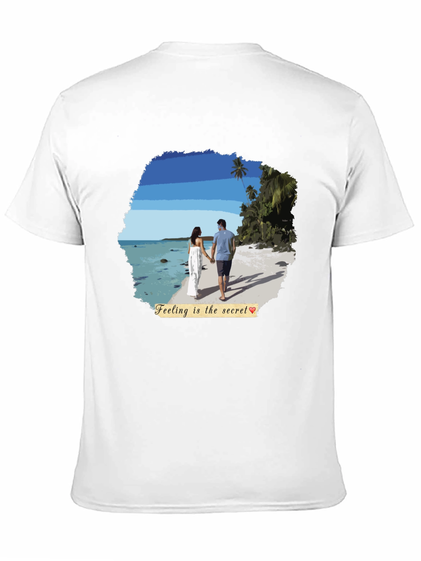 Black Beach Couple T-Shirt: Feeling Is The Secret view 11