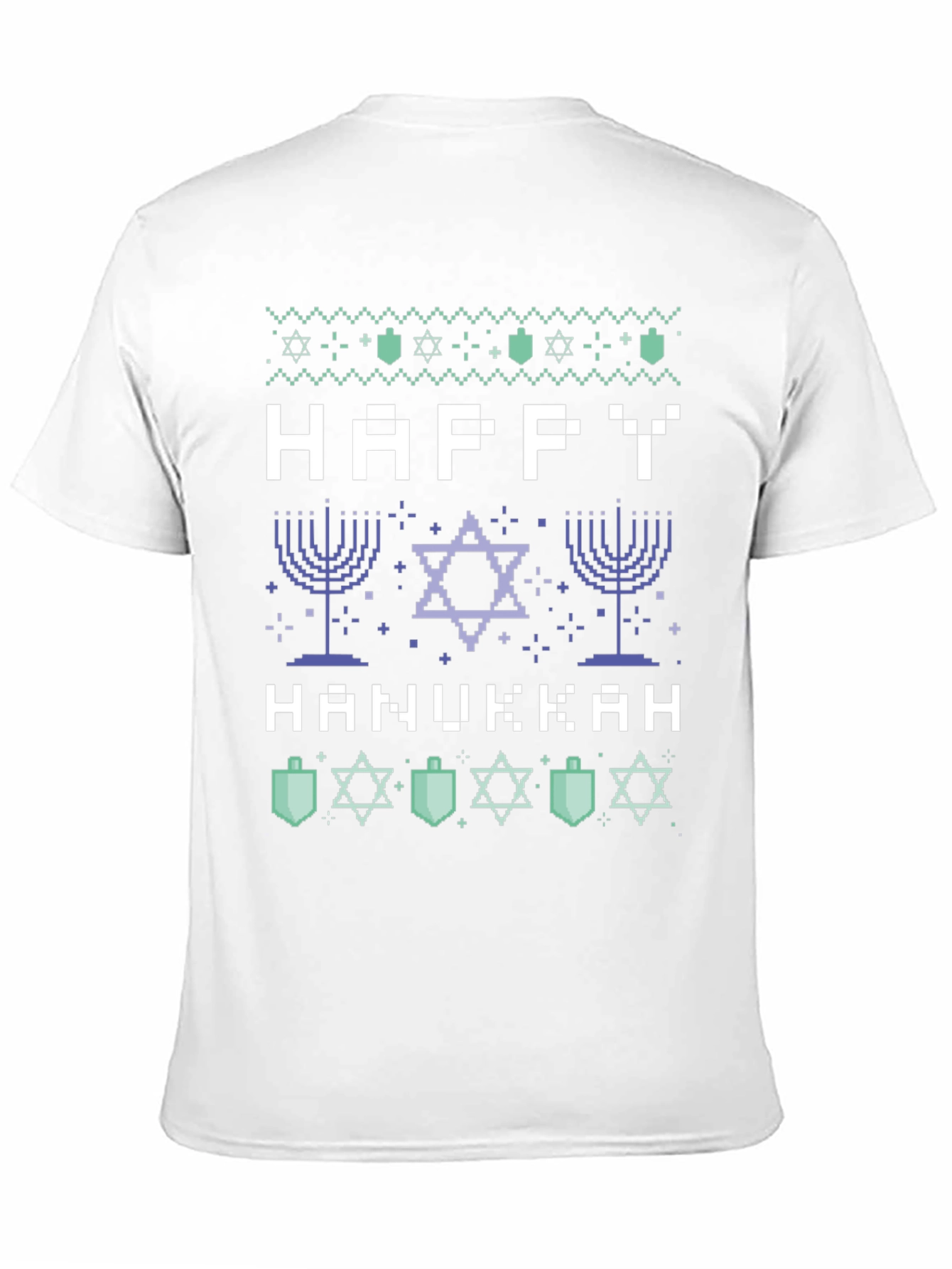 Black Happy Hanukkah Pixel Art Holiday T-Shirt view 11