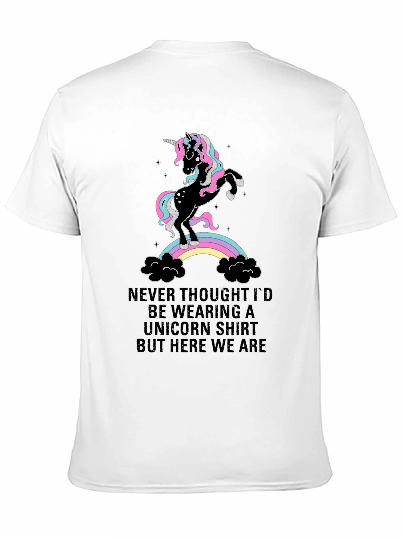 Black Unicorn Rainbow Graphic Tee - Fun Novelty T-Shirt view 11