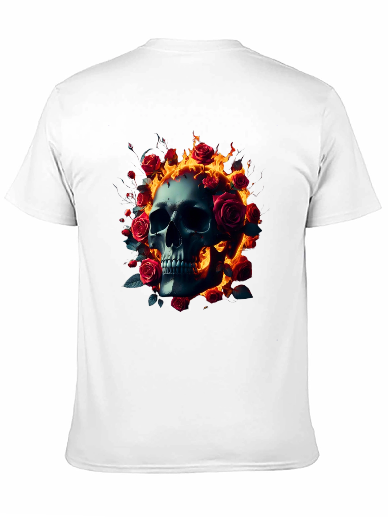 Black Skull Roses Flames T-Shirt - Dark Gothic Tee view 11