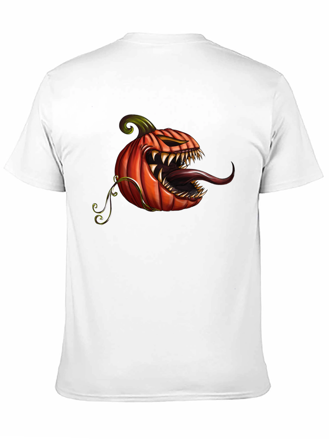 Black Men's Black T-Shirt with Spooky Pumpkin Design view 11