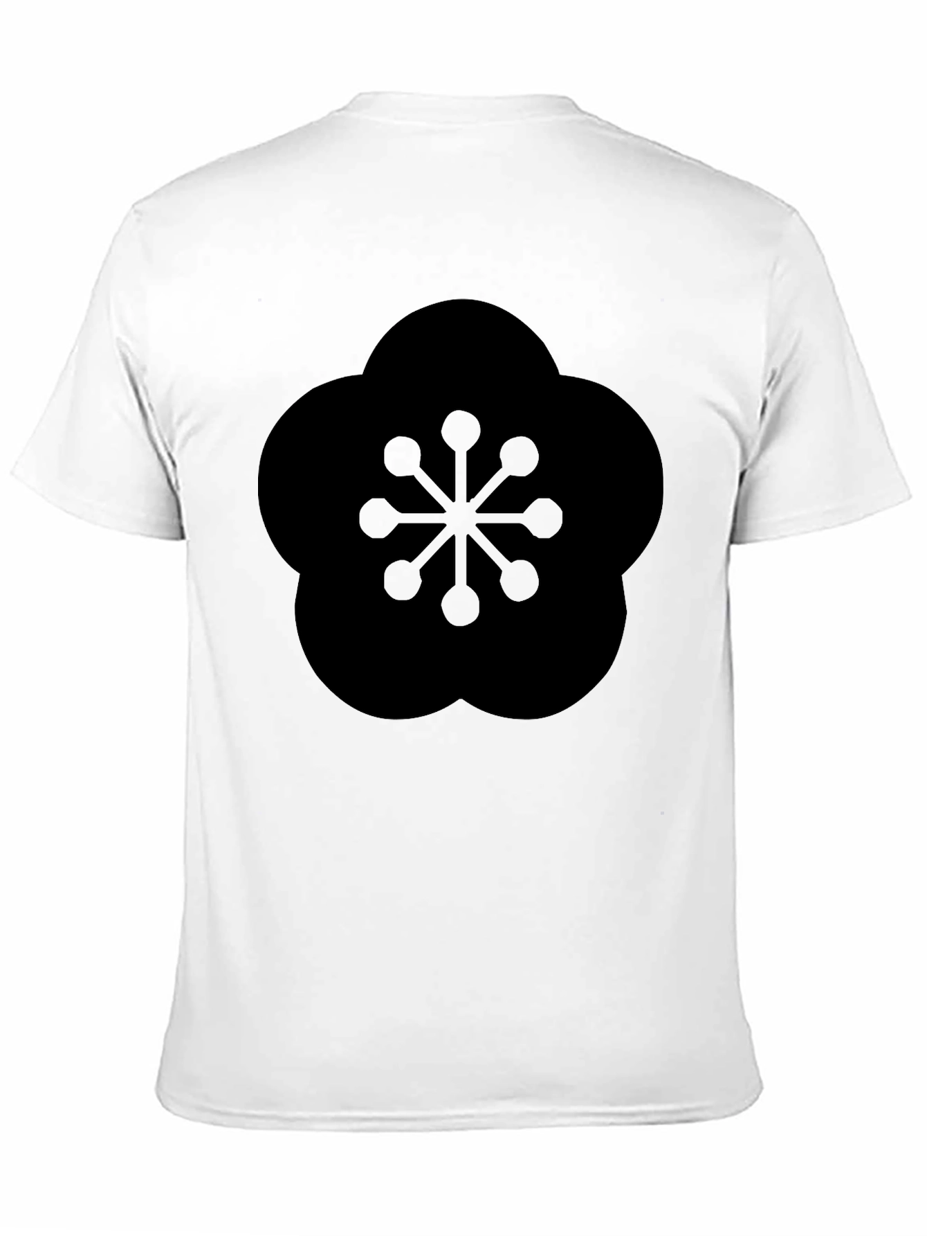 Black Black T-Shirt with Geometric Plum Blossom Design view 11