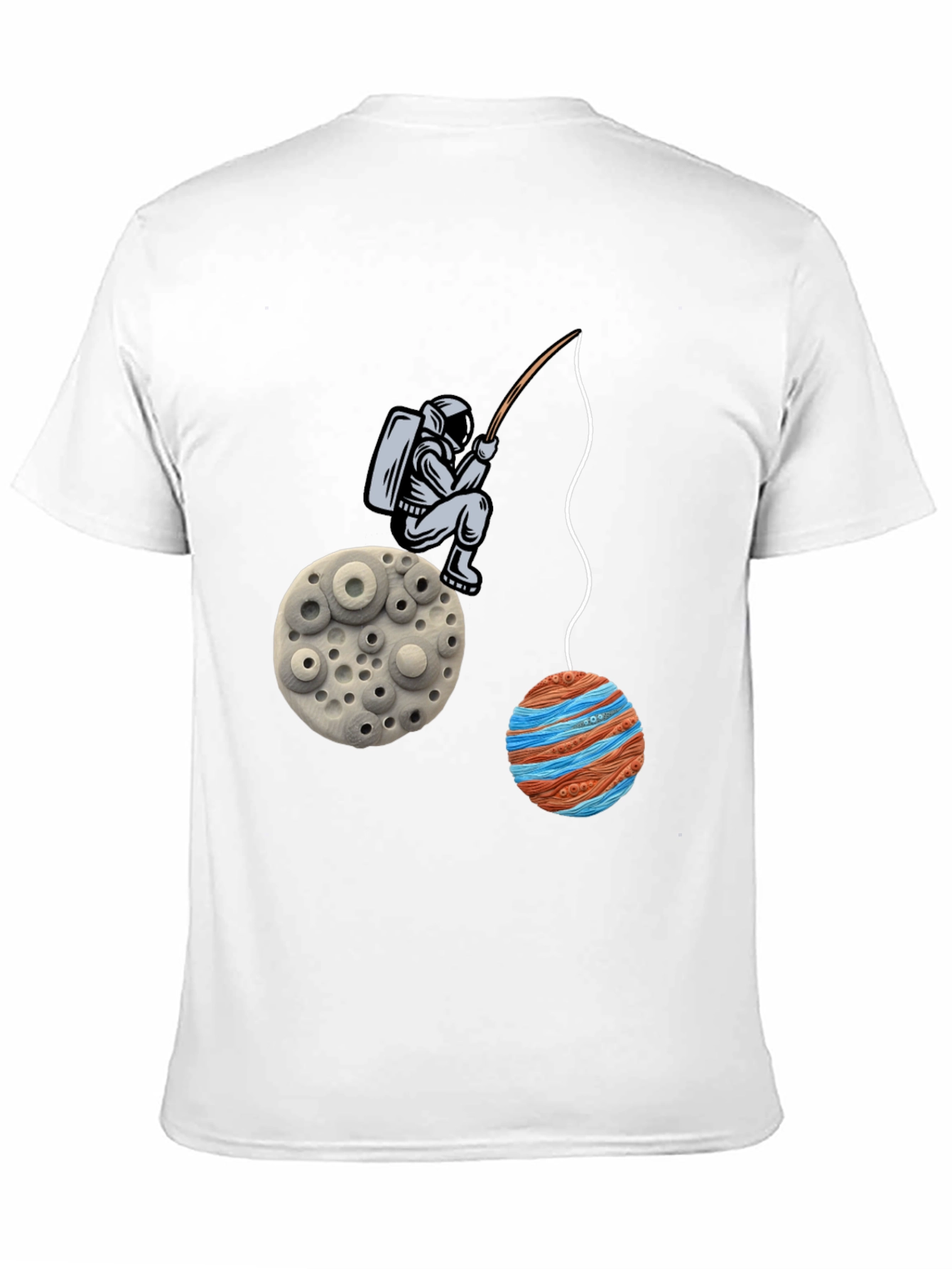 Black Astronaut Fishing Planet Graphic T-Shirt view 11