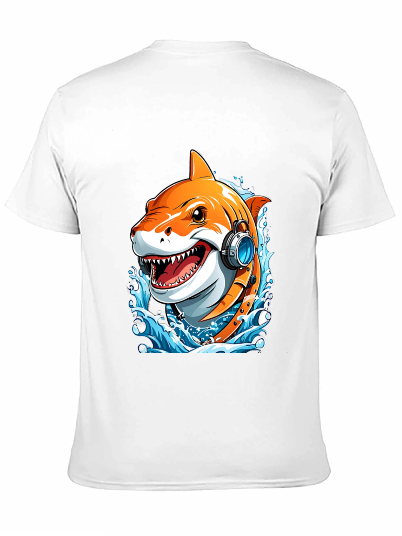 Black Cool Shark Headphones Graphic Tee view 11