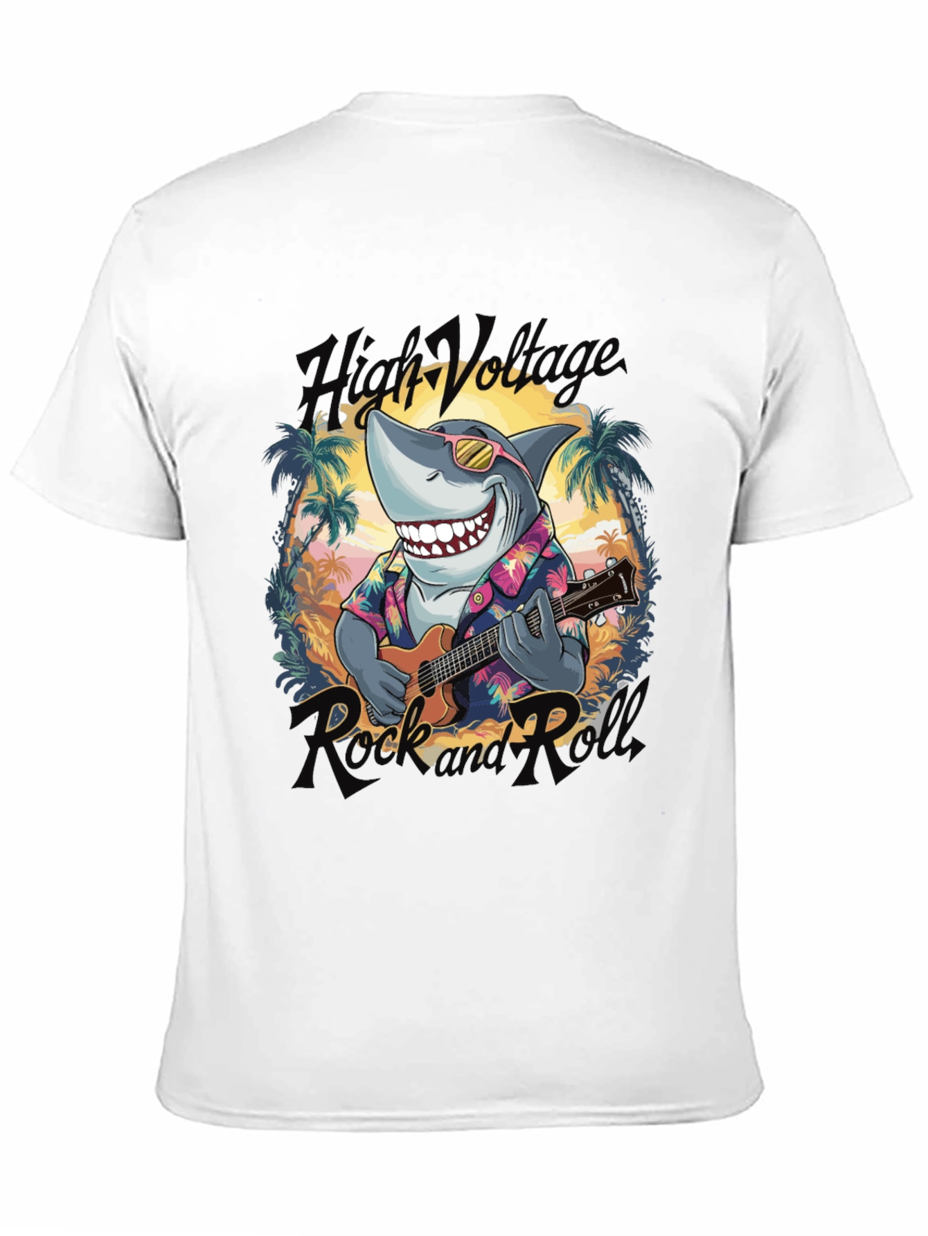 Black High Voltage Rock Shark T-Shirt view 11