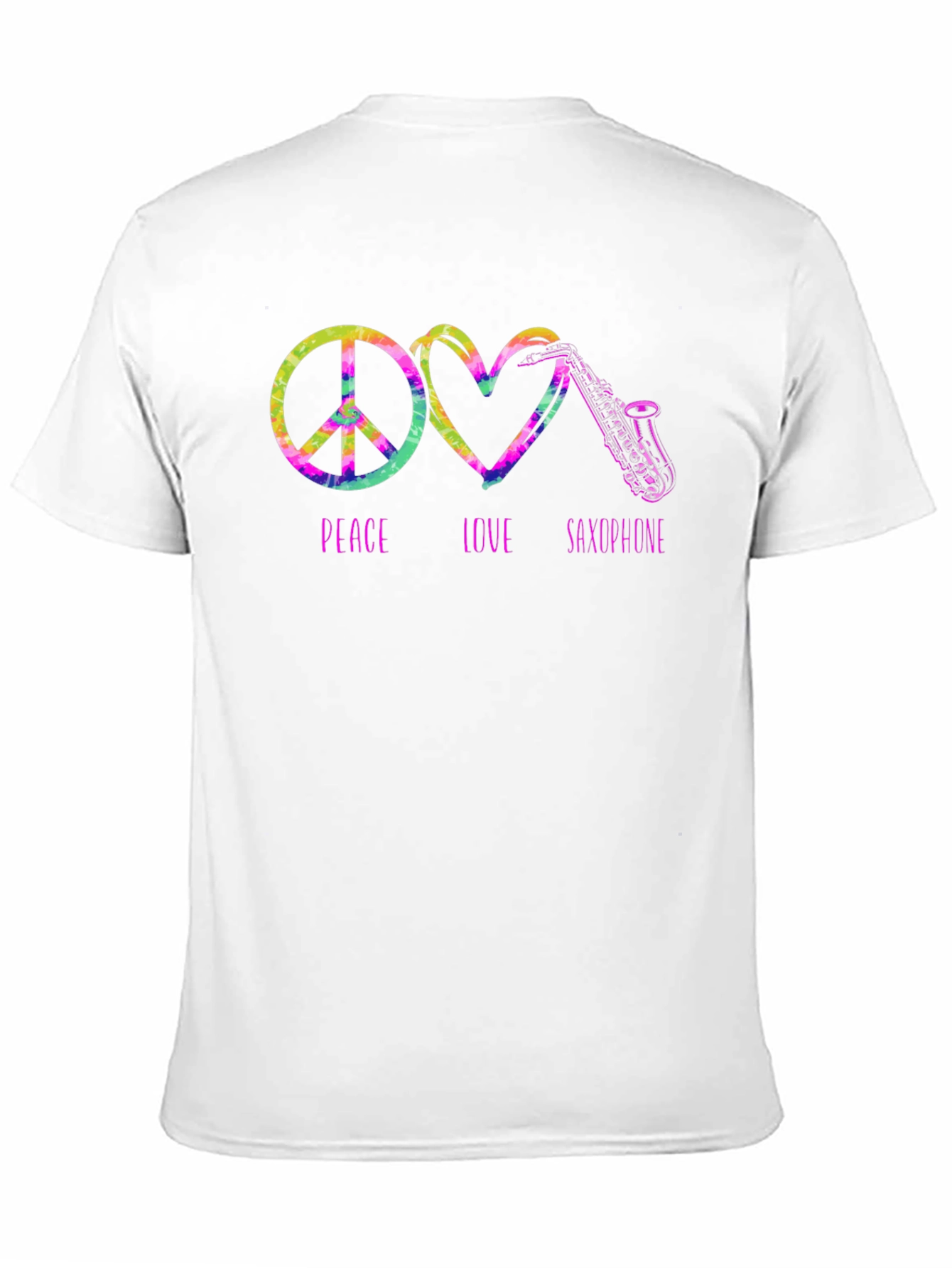 Black Peace Love Saxophone Tie Dye Graphic T-Shirt view 11