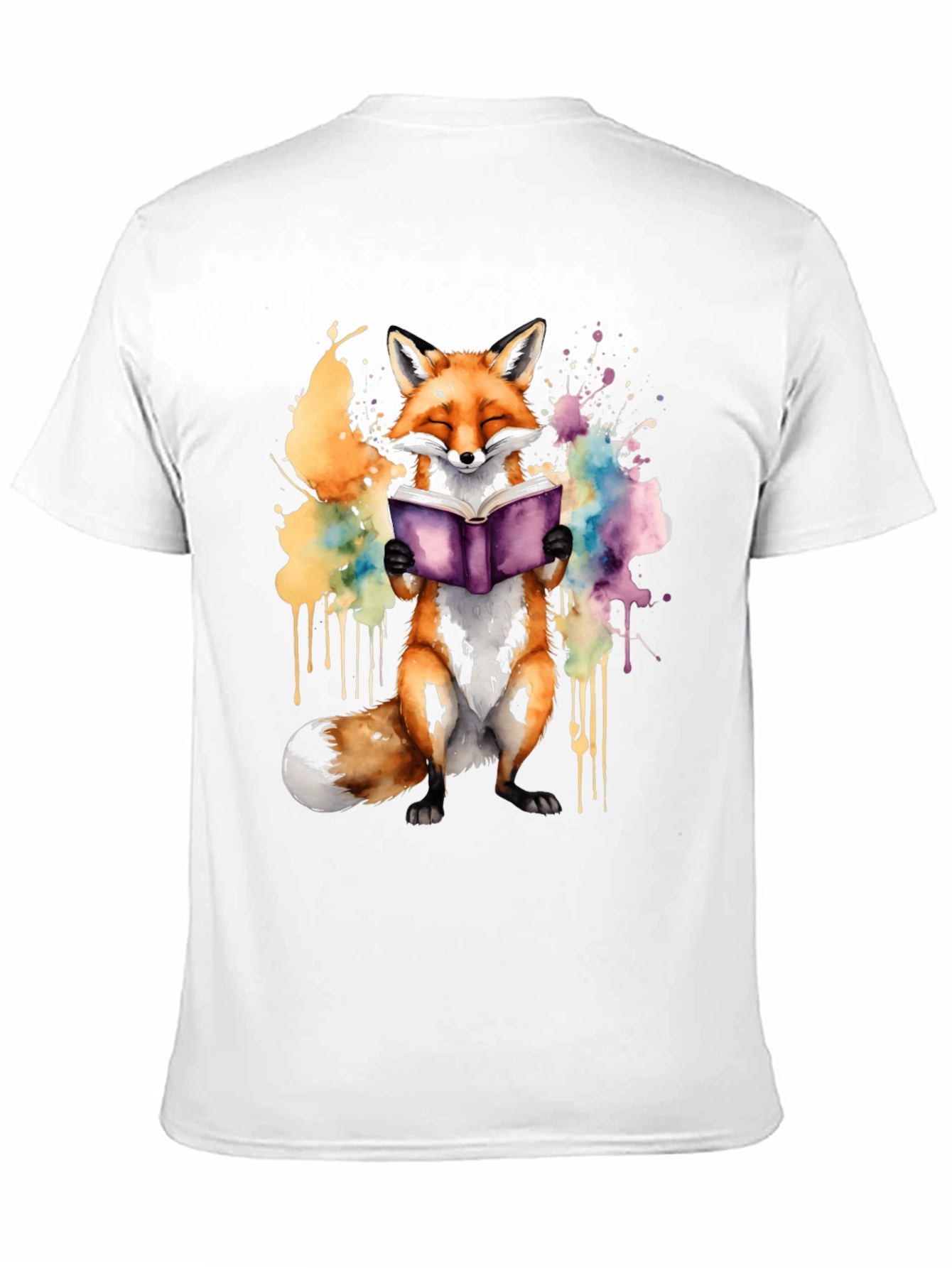 Black Fox Reading Book T-Shirt - Watercolor Design view 11