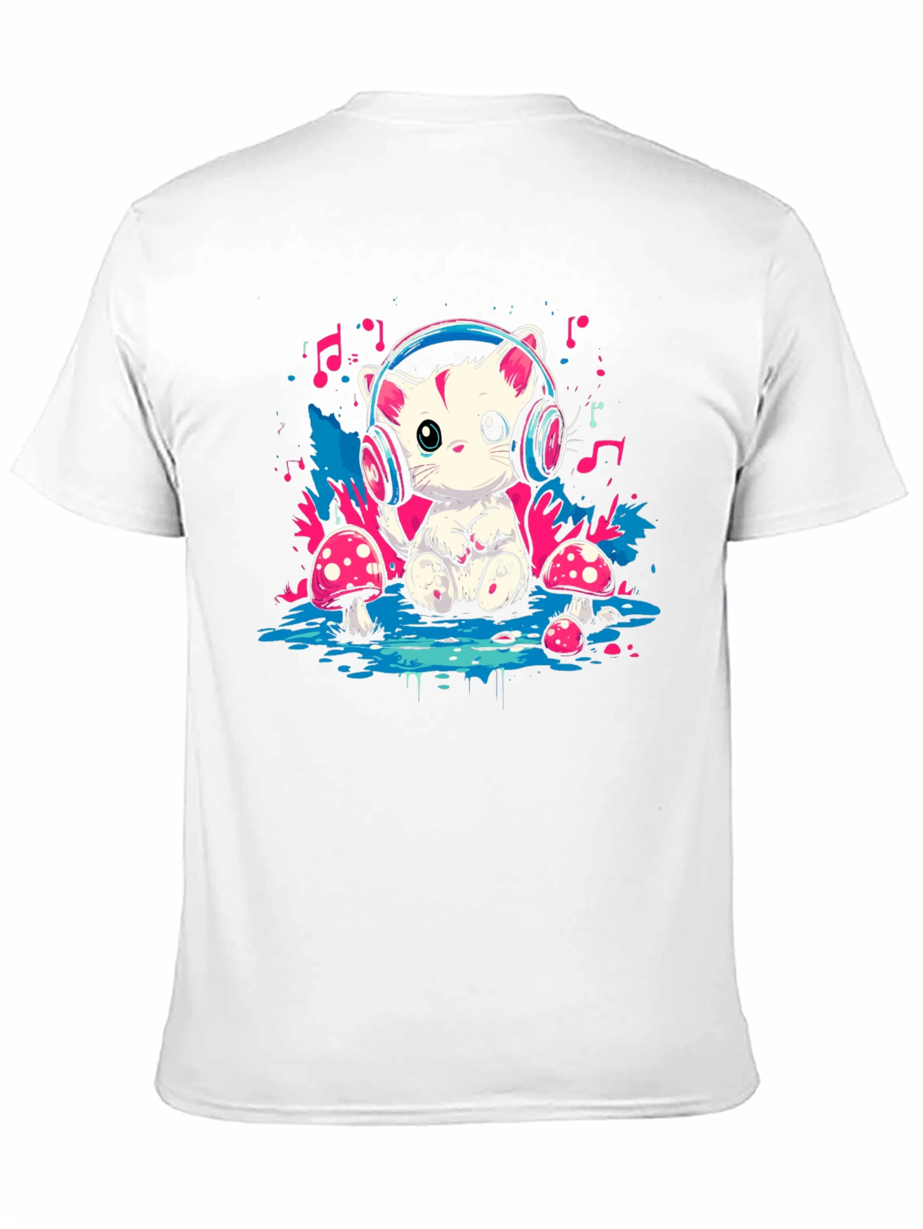 Black Cute Cat in Headphones Graphic T-Shirt view 11