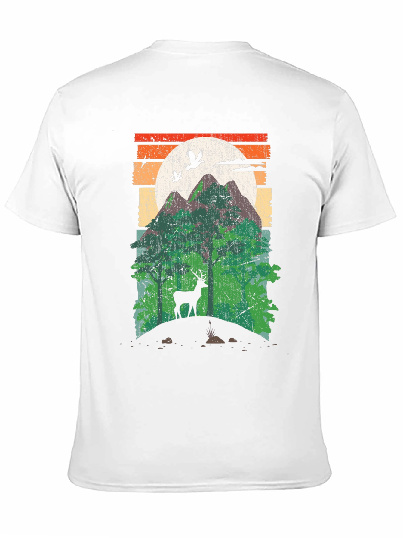 Black Retro Mountain Deer Graphic T-Shirt view 11
