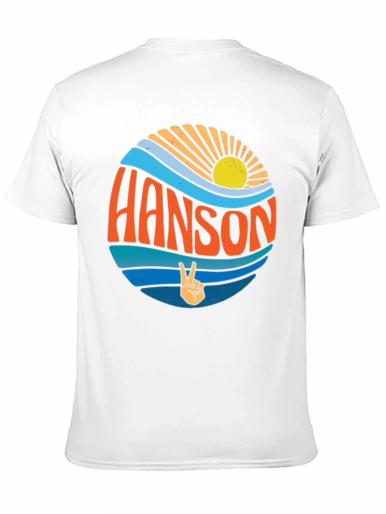 Black Retro HANSON T-Shirt - Sun, Waves, and Peace Sign Design view 11