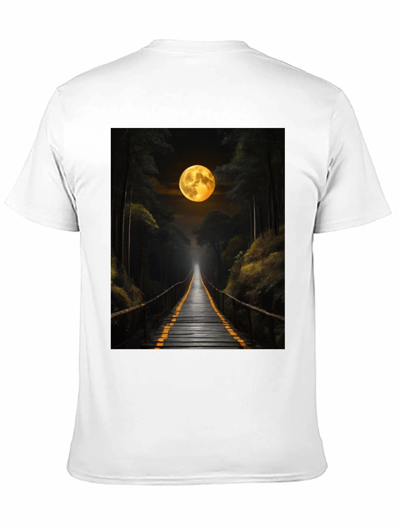 Black Moonlit Forest Bridge Graphic Tee view 11