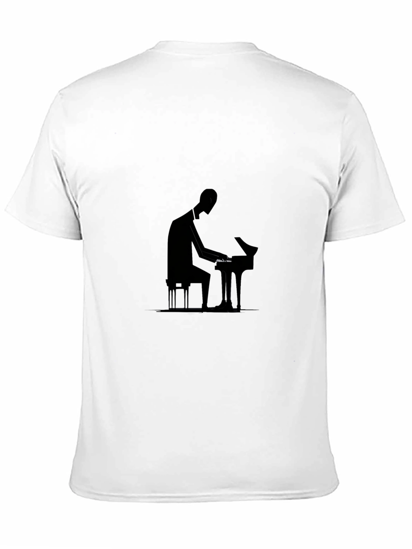 Black Stylish Black T-Shirt - Piano Player Silhouette Design view 11