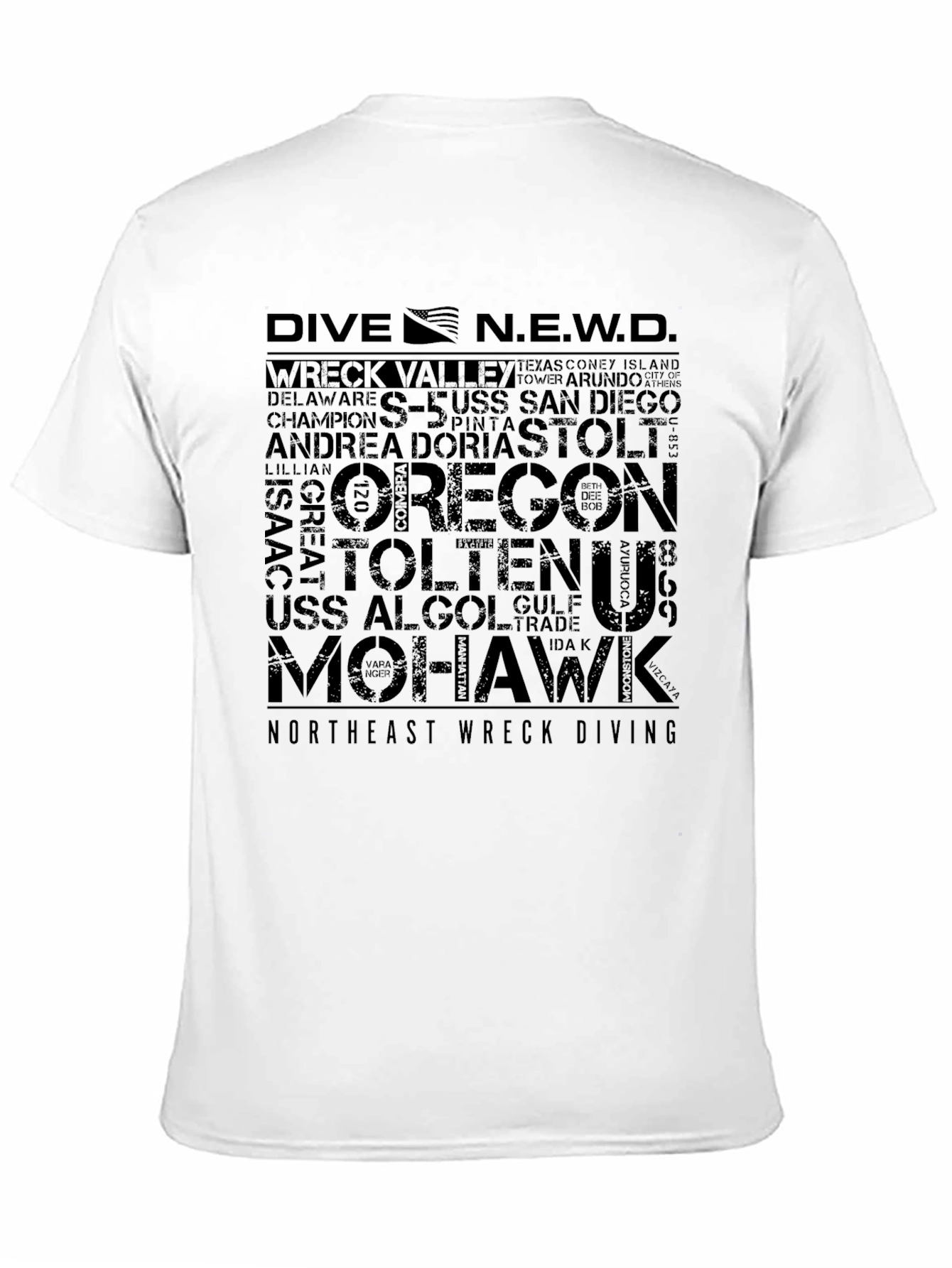 Black DIVE N.E.W.D. Dive Site Word Art T-Shirt view 11