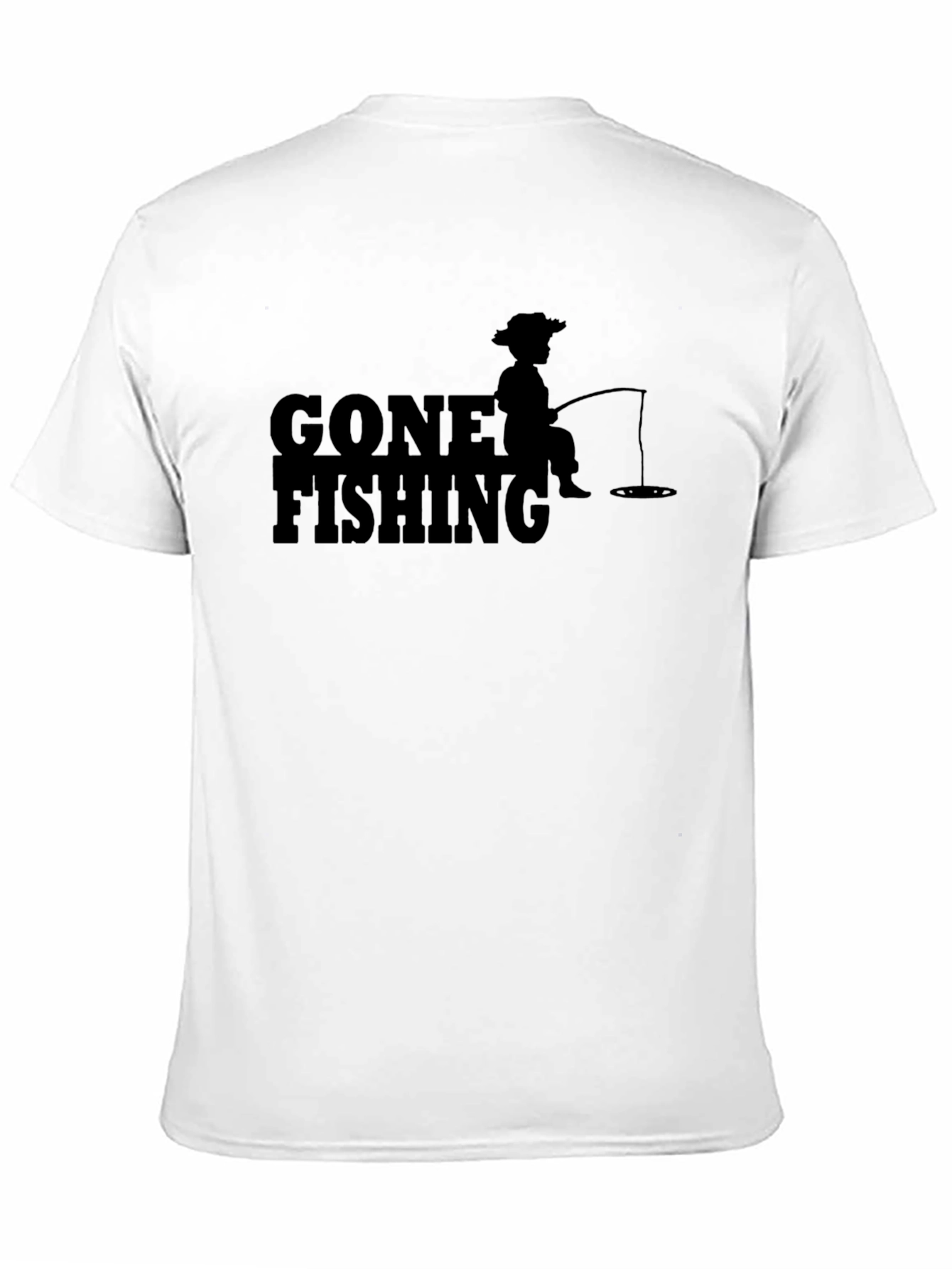 Black Gone Fishing Graphic T-Shirt - Solid Black Casual Tee view 11