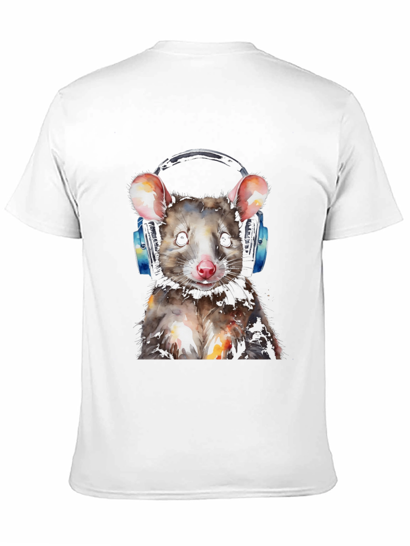Black Cool Opossum T-Shirt with Headphones - Unique Graphic Tee view 11