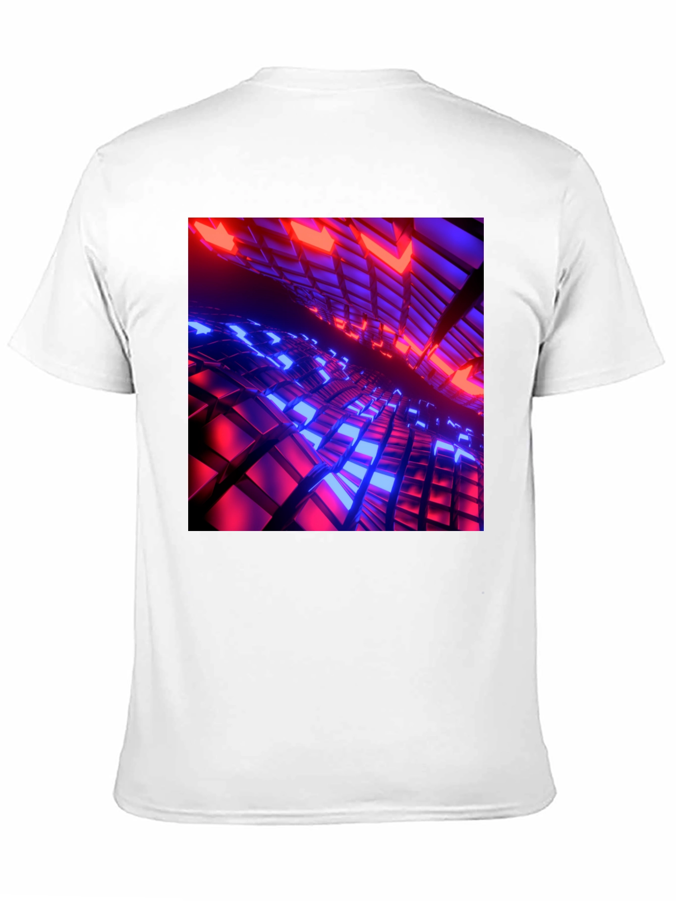 Black Cyber Grid T-Shirt: Red & Blue 3D Block Design view 11