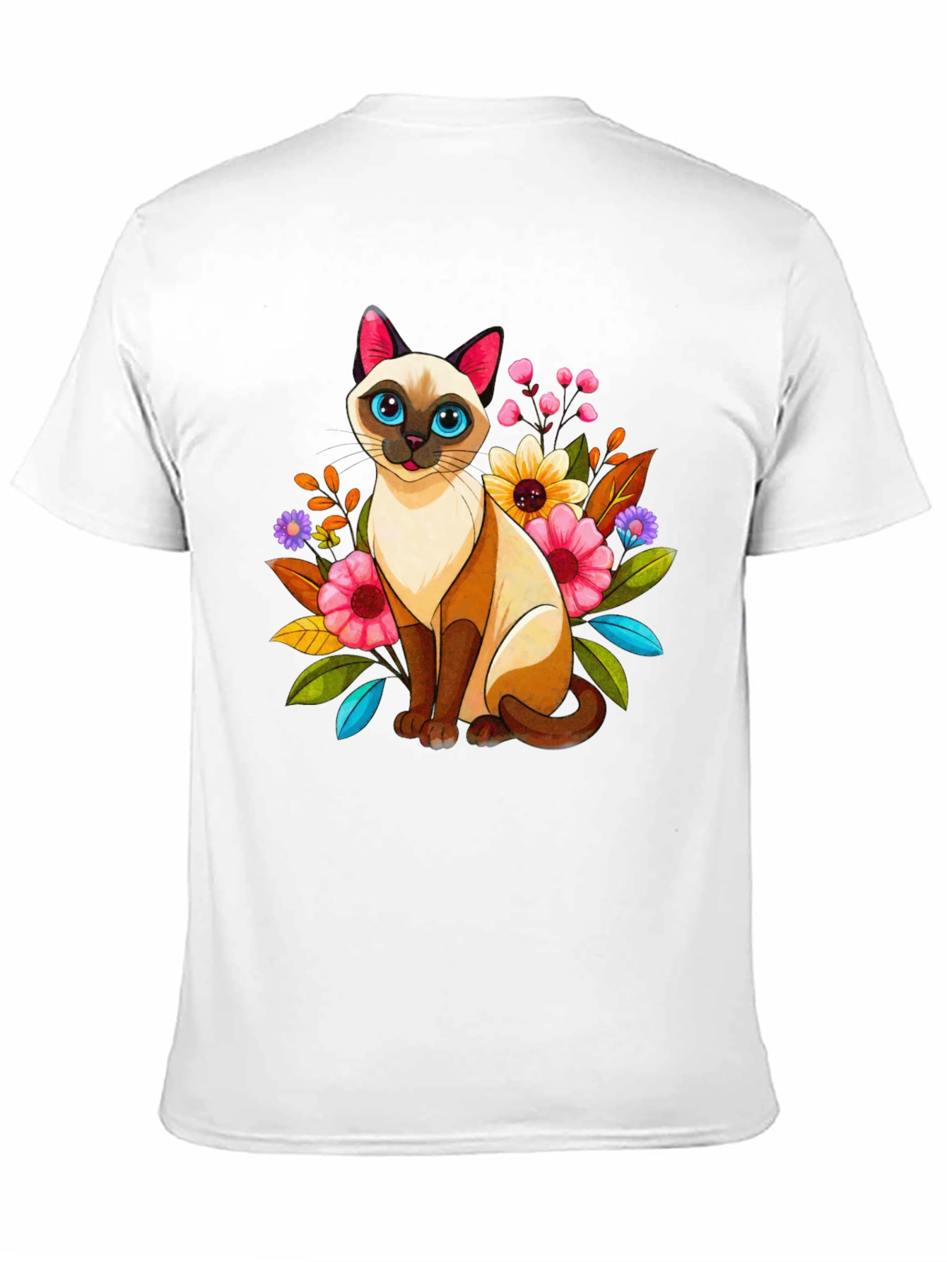 Black Floral Cat Graphic Tee - Unique Design view 11
