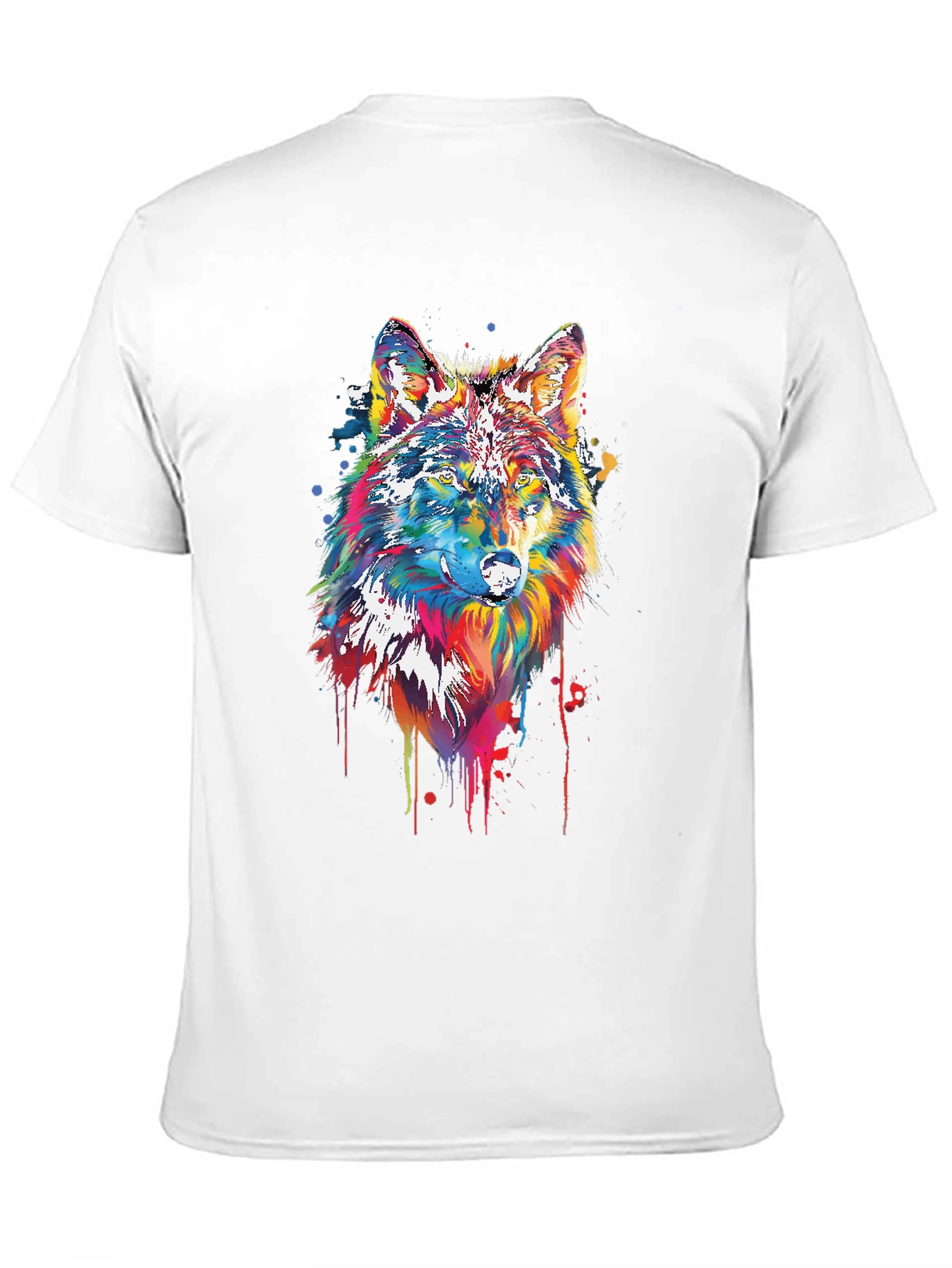 Black Colorful Wolf Graphic Tee - Black Cotton Blend view 11