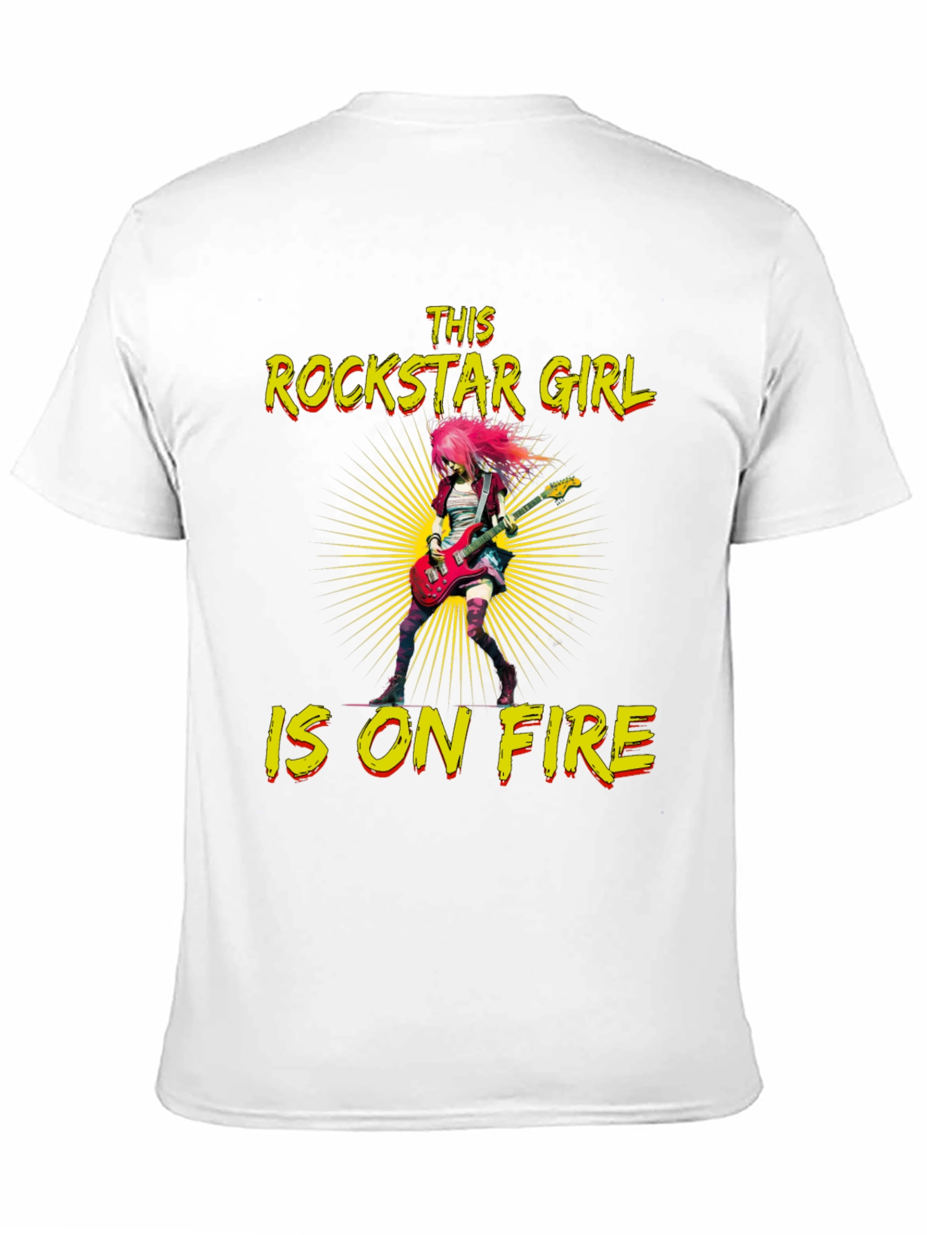 Black Rockstar Girl on Fire Black T-Shirt view 11
