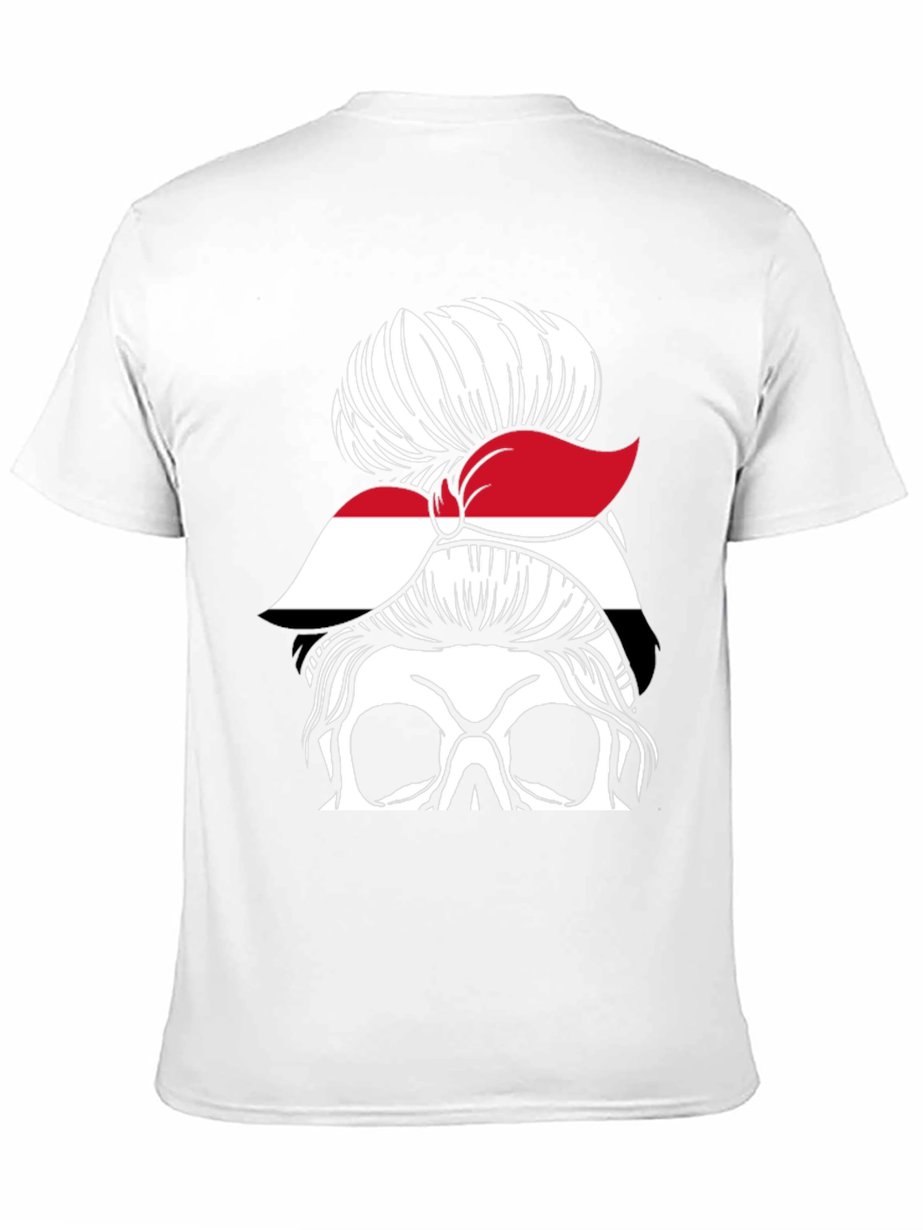 Messy Bun Yemen Flag Skull T-Shirt - 11