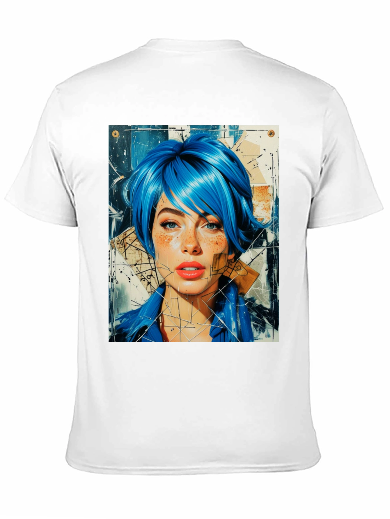 Abstract Blue Hair Woman Graphic Tee - 11