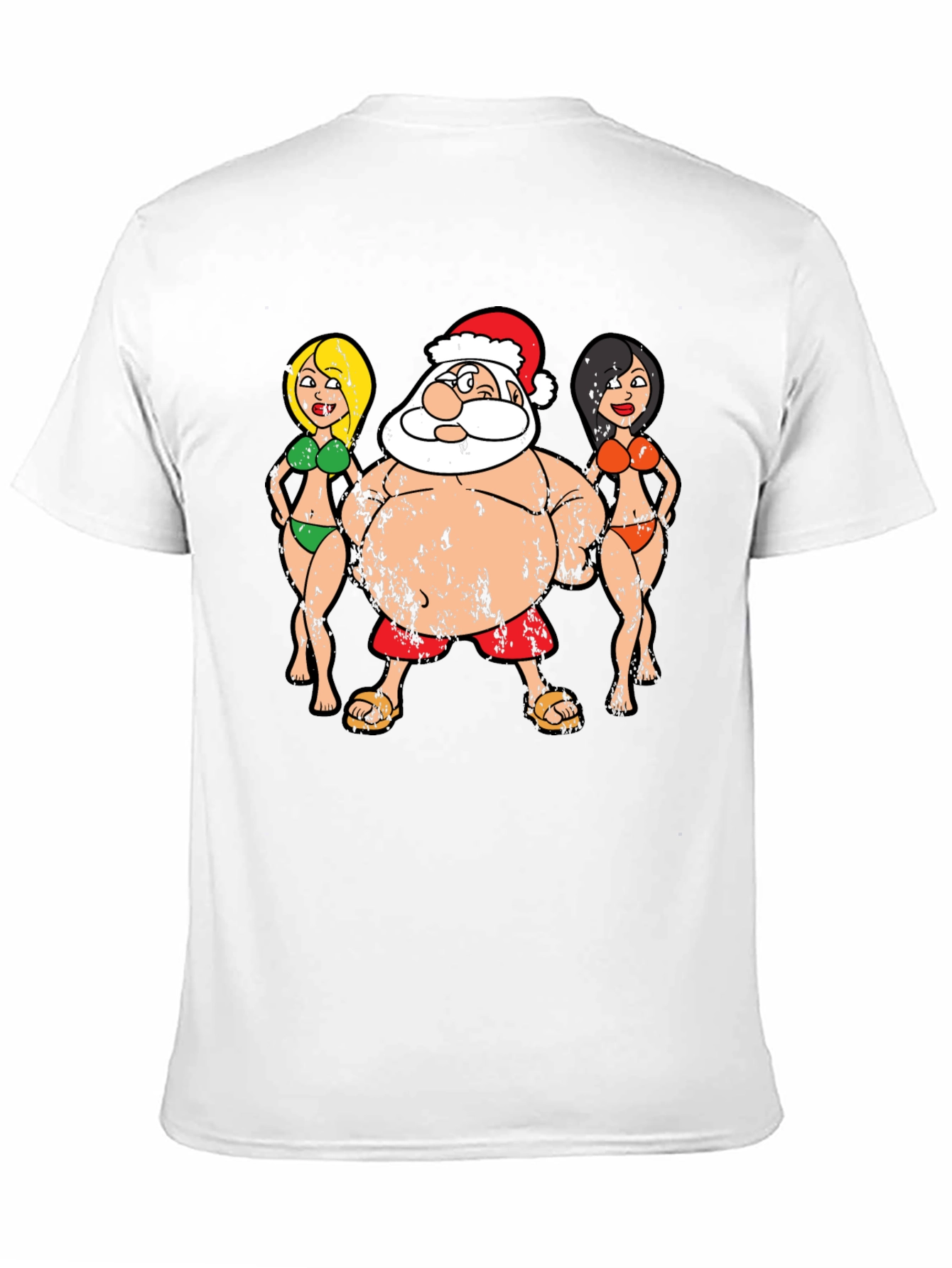 Black Funny Santa and Bikini Girls Graphic Tee view 11