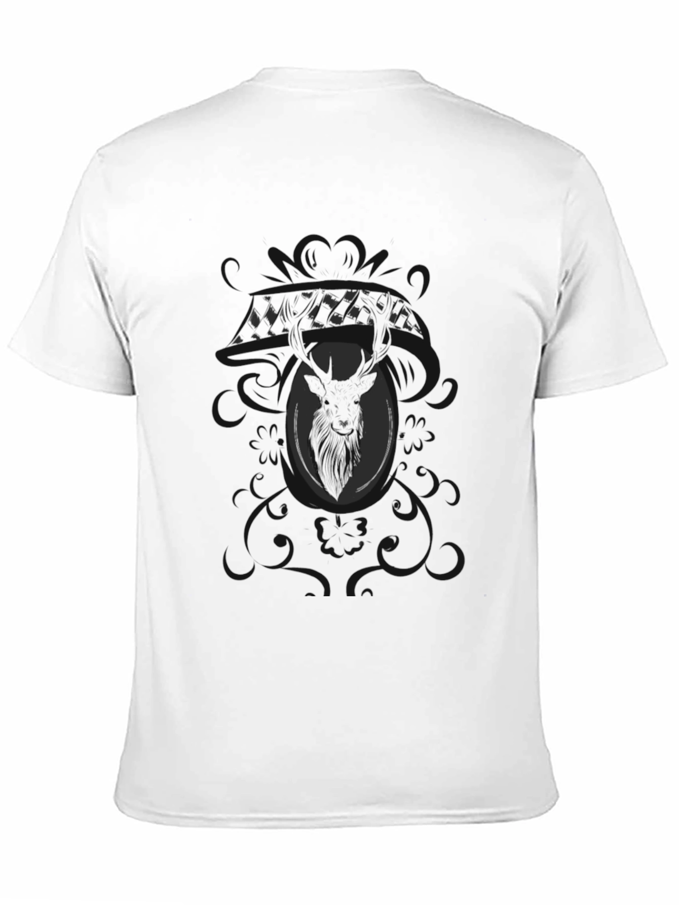 Black Men's Black Graphic Tee - Deer Motif view 11