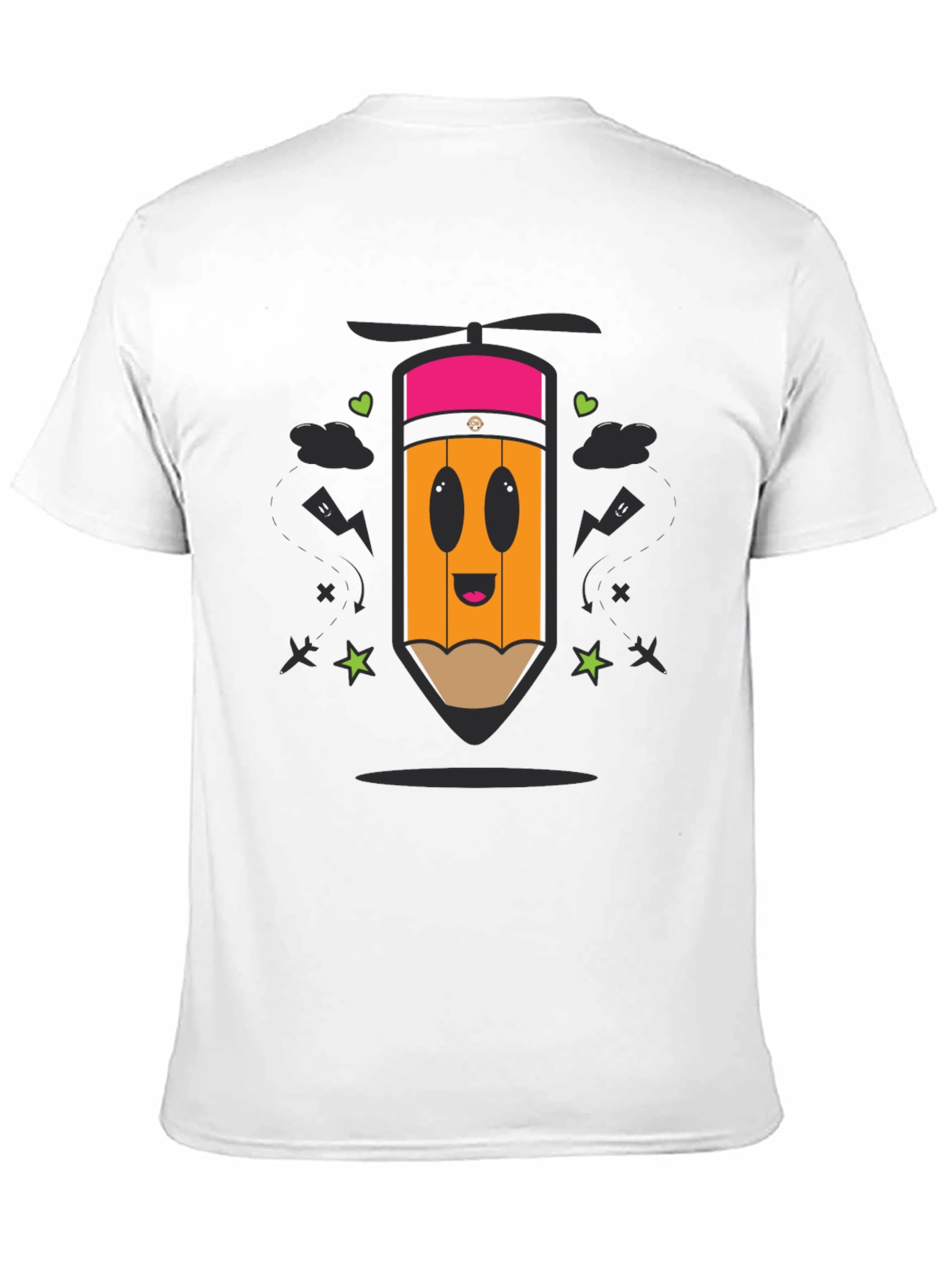 Black Cartoon Pencil Helicopter Graphic T-Shirt view 11