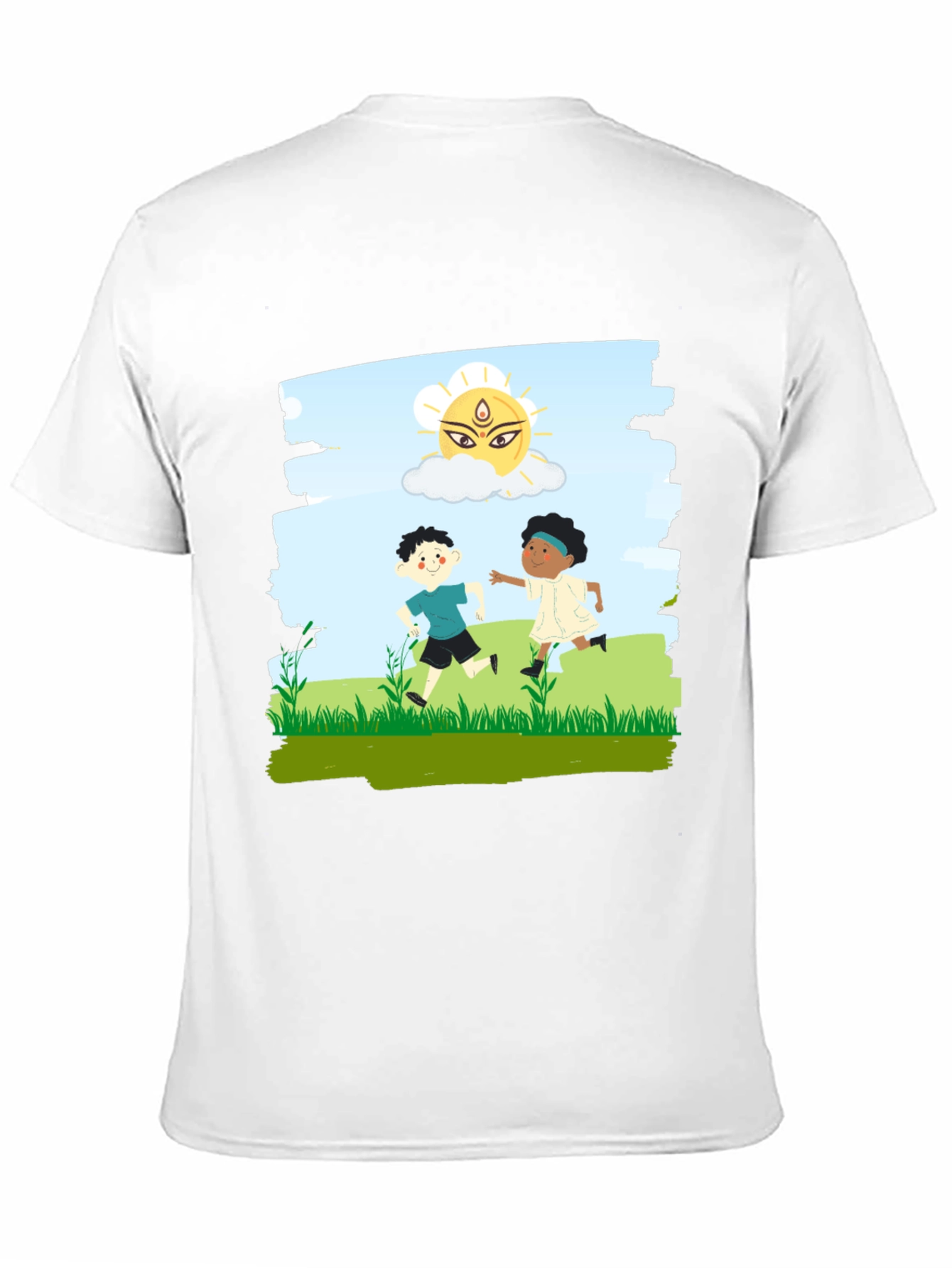 Black Kids Playing Graphic T-Shirt - Black Cotton Blend view 11