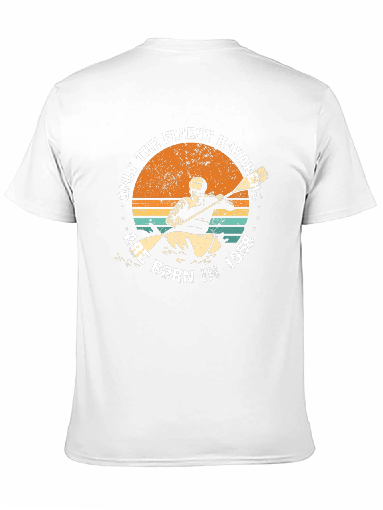 Black Finest Kayakers Born in 1958 Retro T-Shirt view 11
