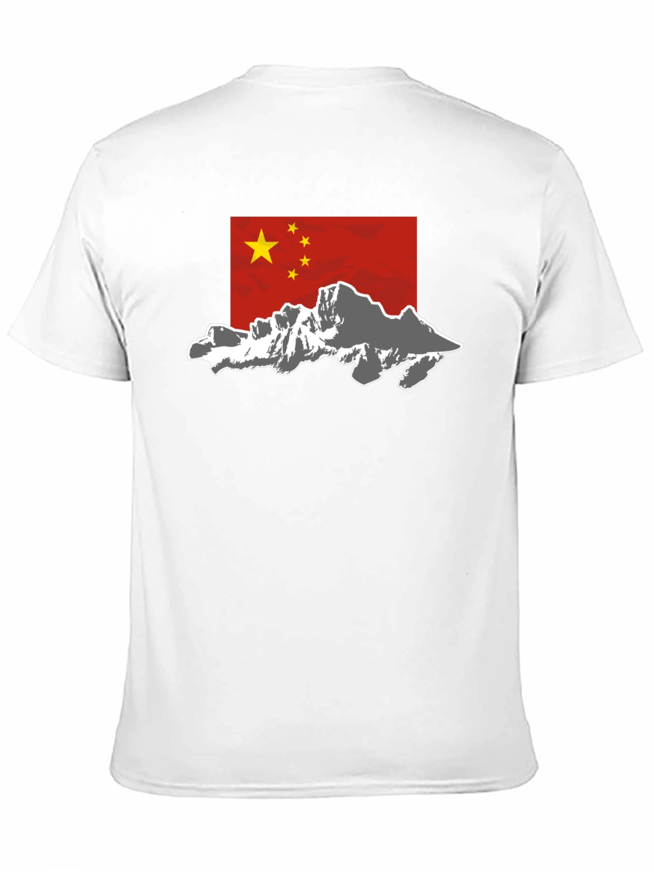 China Flag Mountain Graphic Tee - Black Cotton Casual T-Shirt - 11