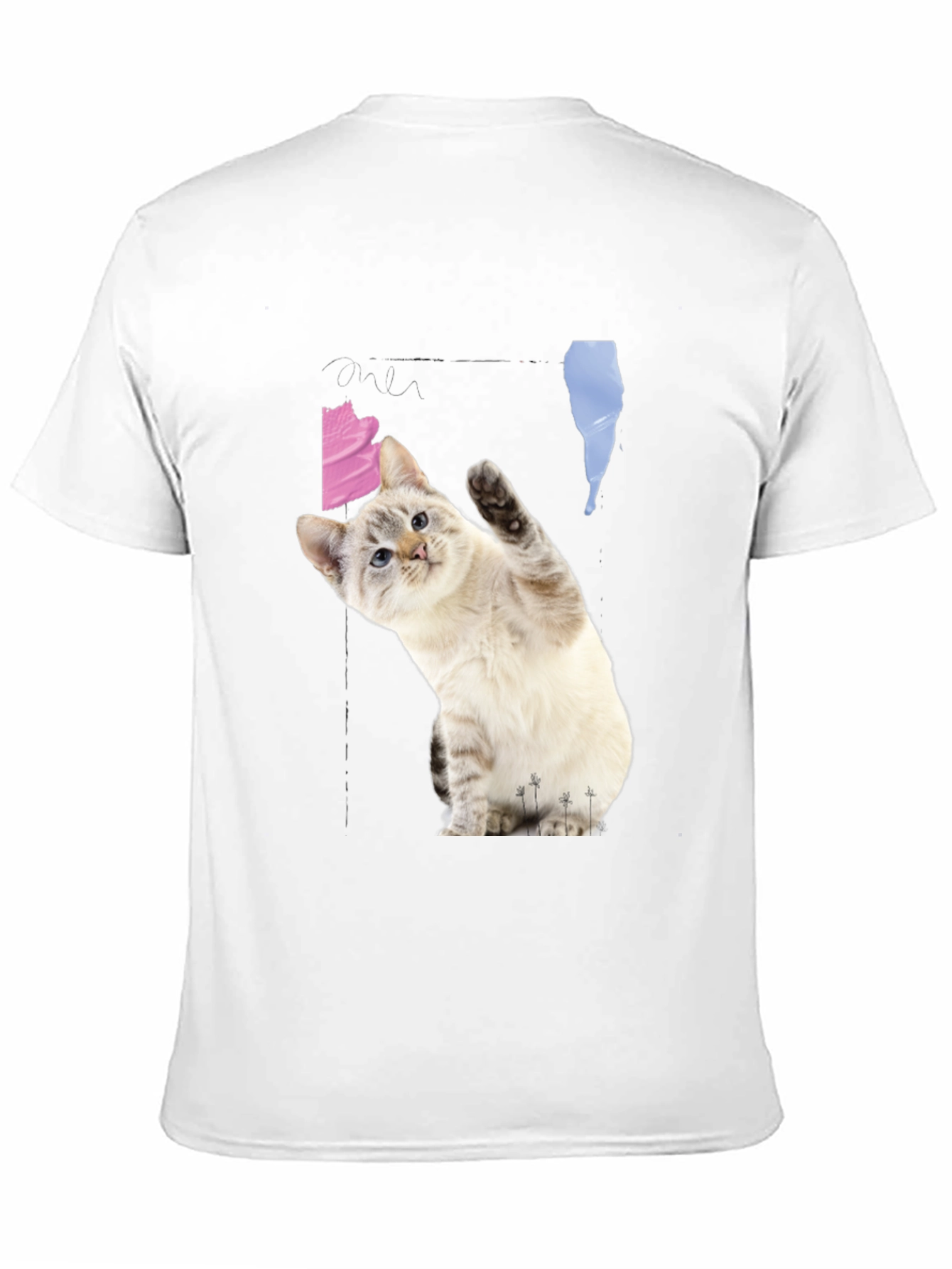 Black Cute Cat Waving Black T-Shirt view 11