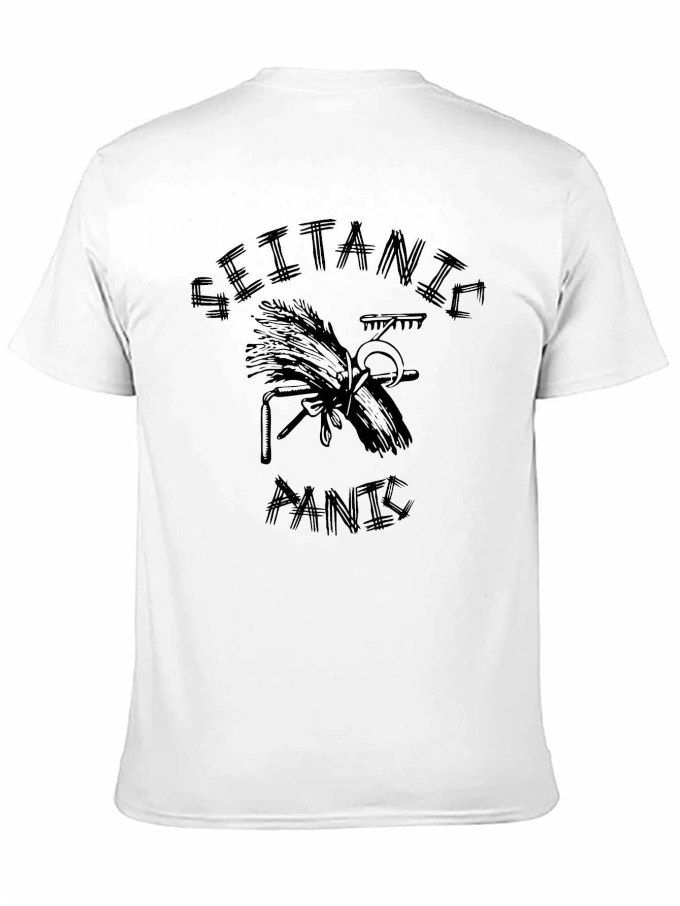 Black Seitanic Panic T-Shirt - Vegan Humor Tee view 11