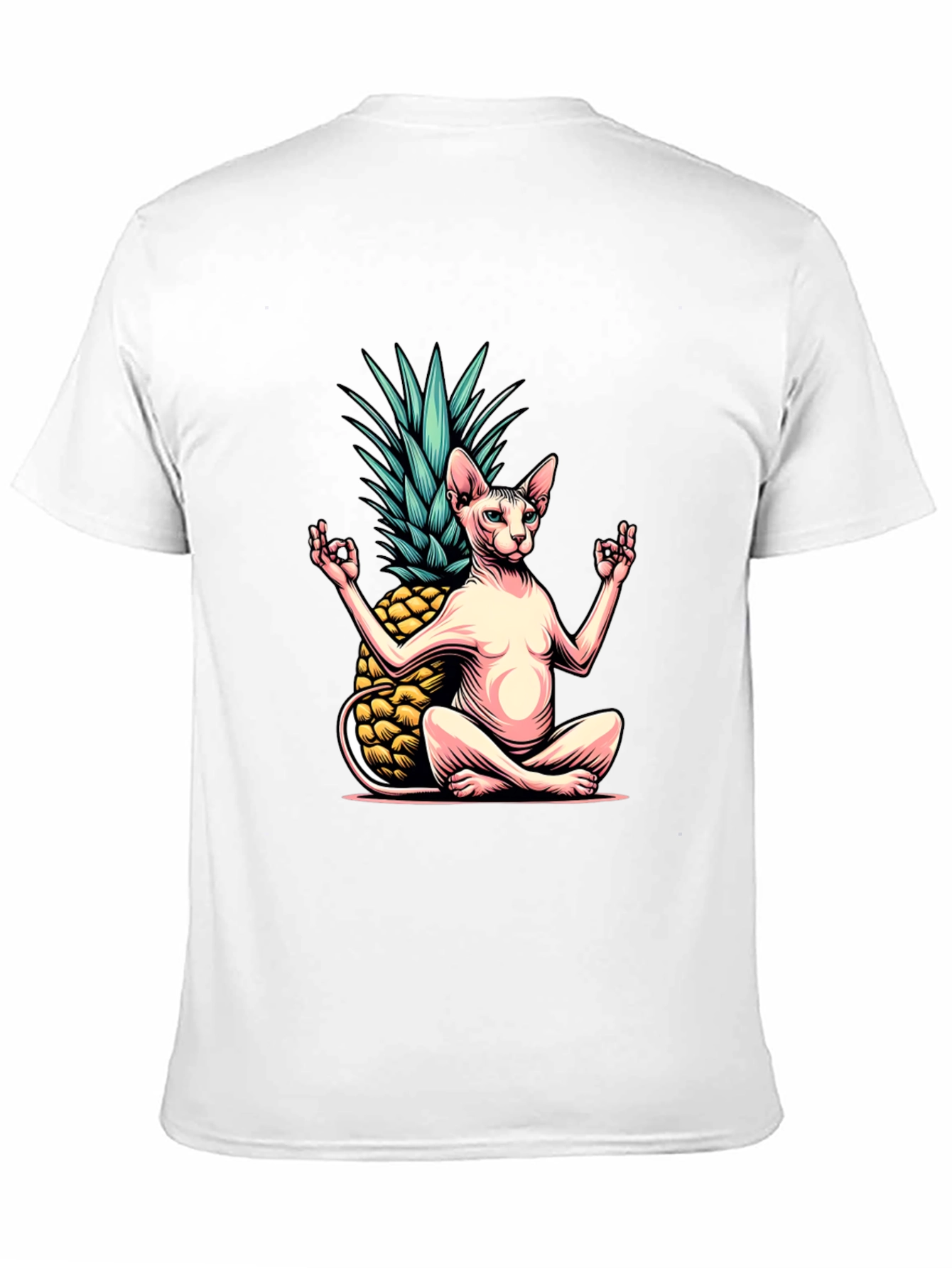 Black Zen Cat Pineapple T-Shirt - Meditating Sphynx Tee view 11