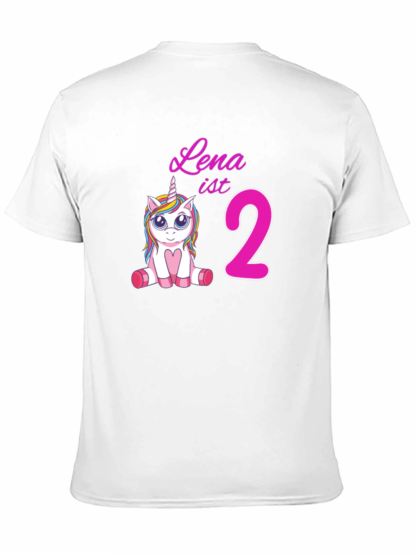 Black Cute 'Lena is 2' Unicorn Birthday Black T-Shirt view 11