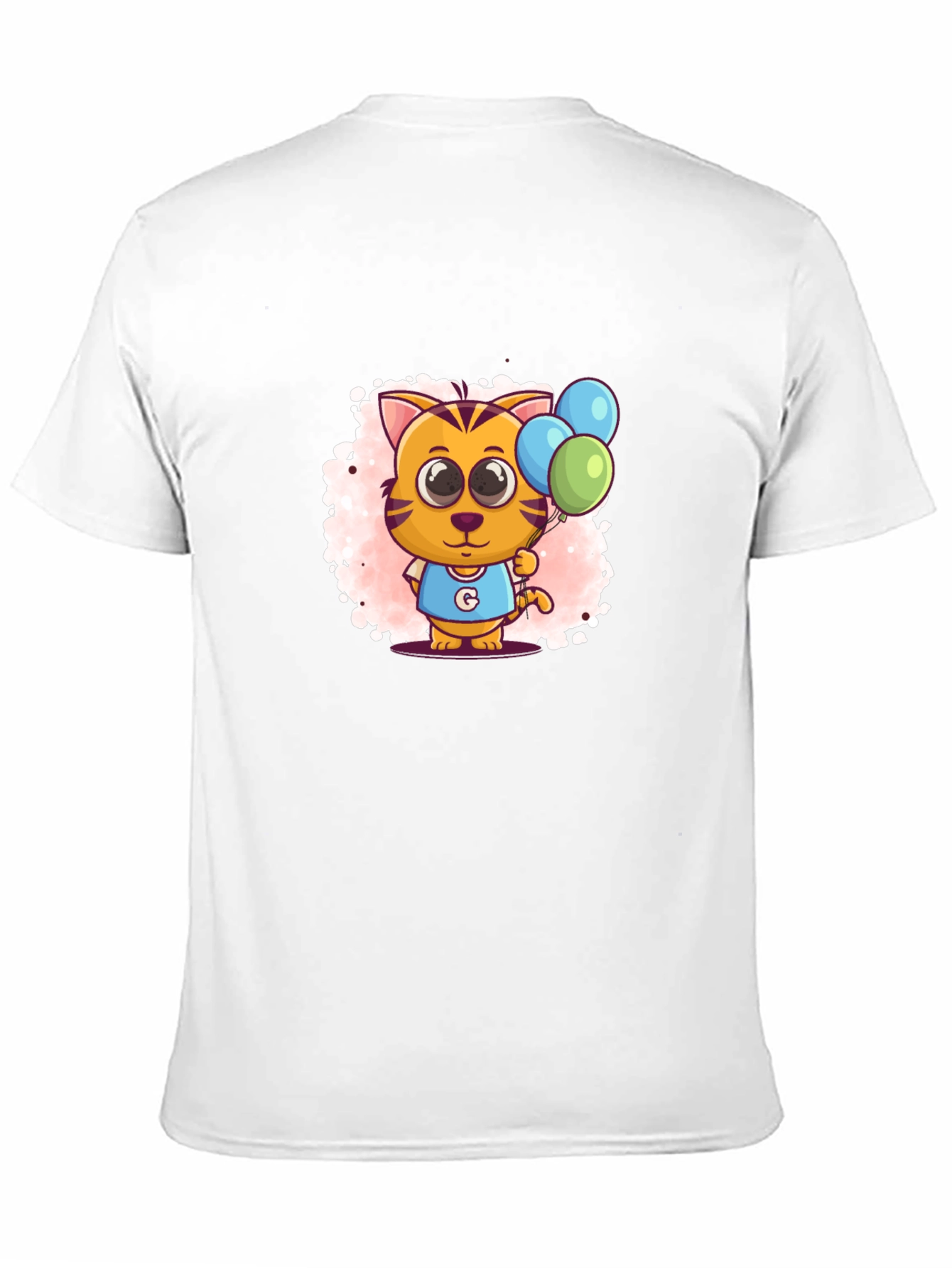 Black Cute Cartoon Cat With Balloons Black T-Shirt view 11