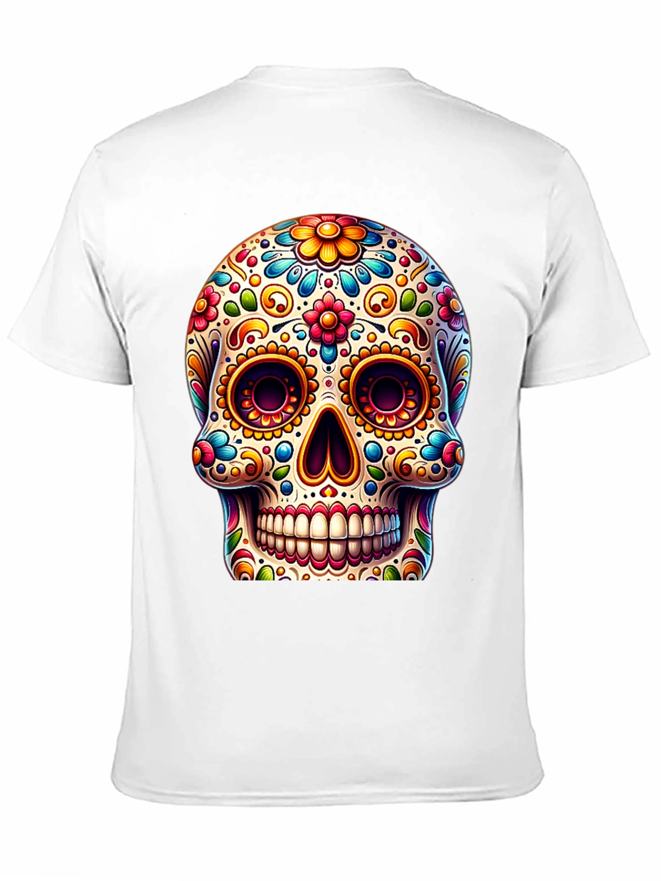 Black Sugar Skull T-Shirt: Colorful Day of the Dead Design view 11