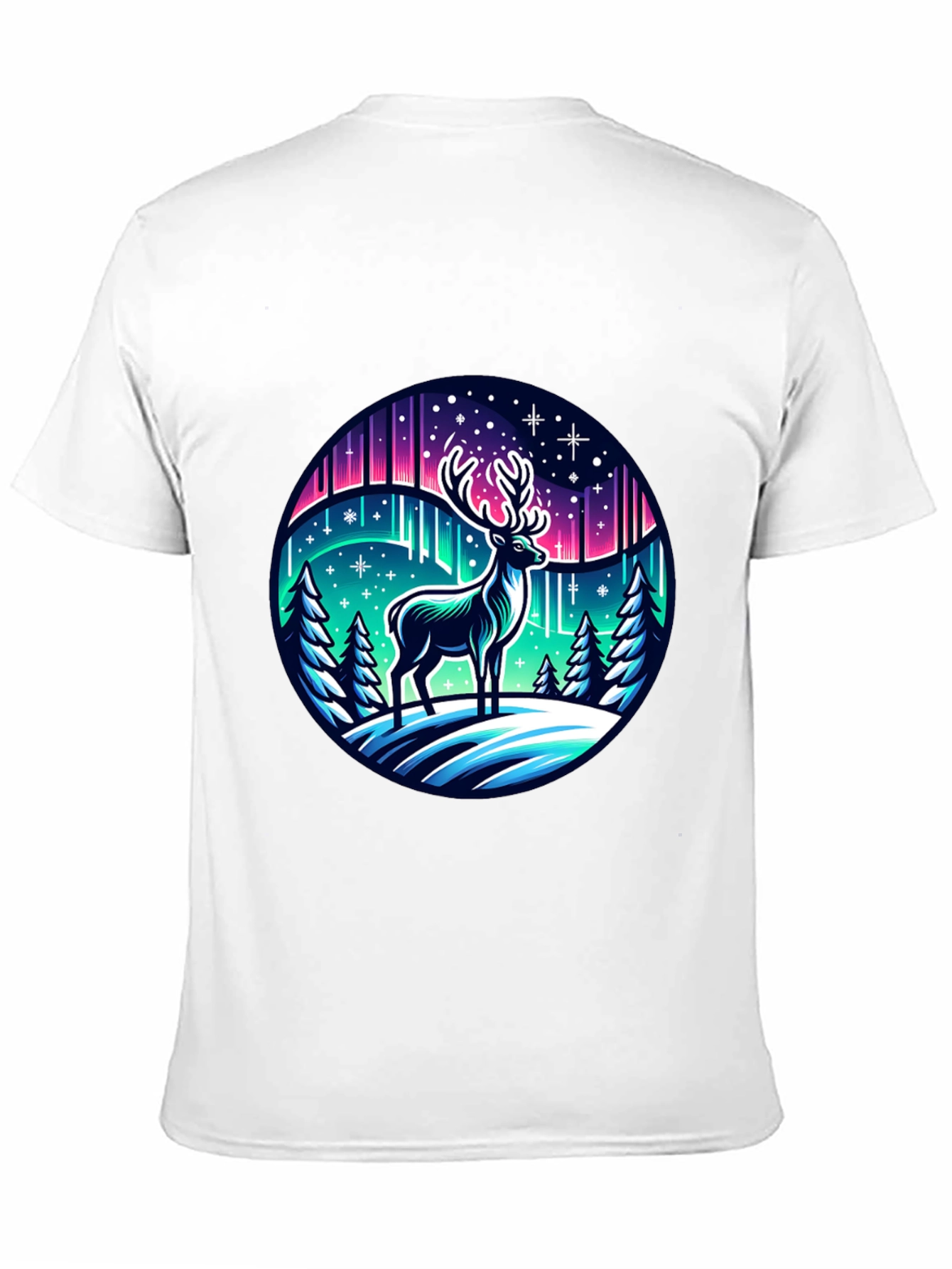 Black Winter Deer Graphic Tee - Northern Lights Design view 11