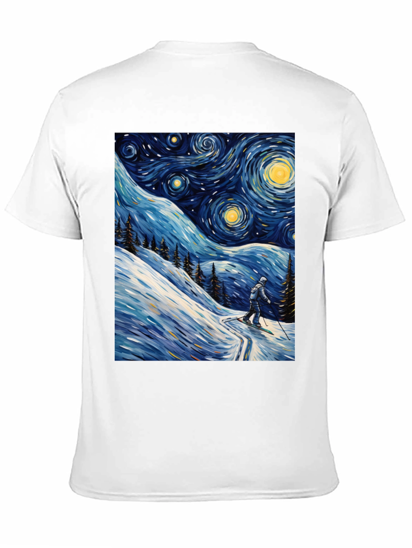 Black Starry Night Skiing Graphic Tee view 11