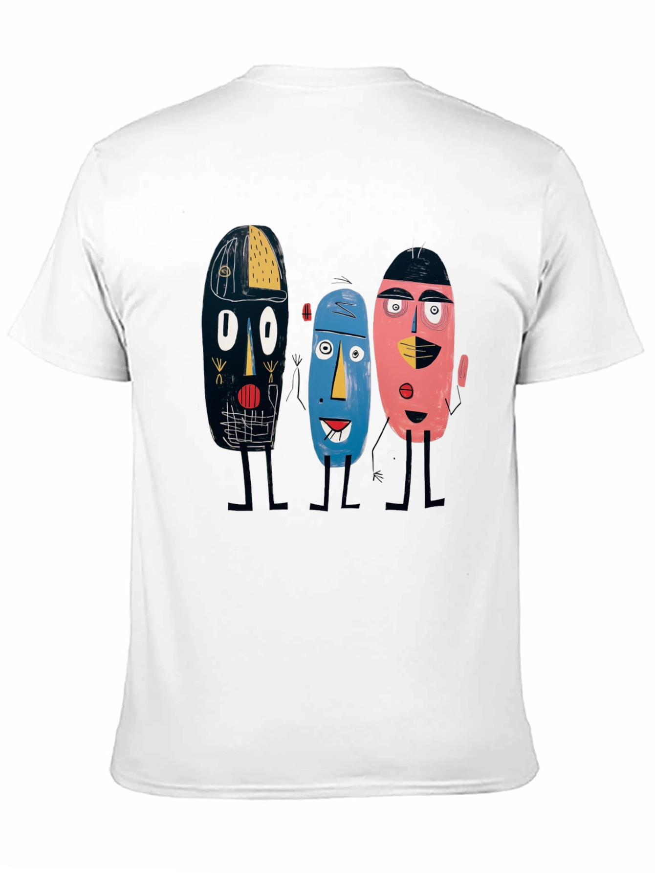 Black Abstract Faces Black Tee - Unique Graphic Print view 11